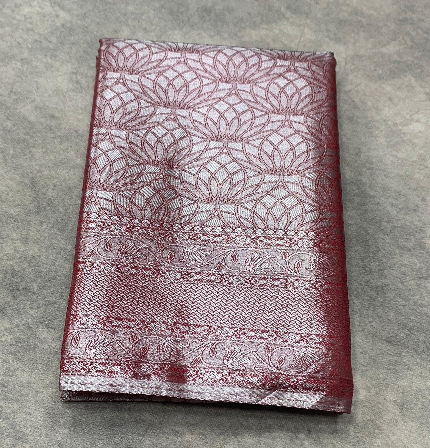 Fancy Tissue Saree Maroon Colour with Self Design Border