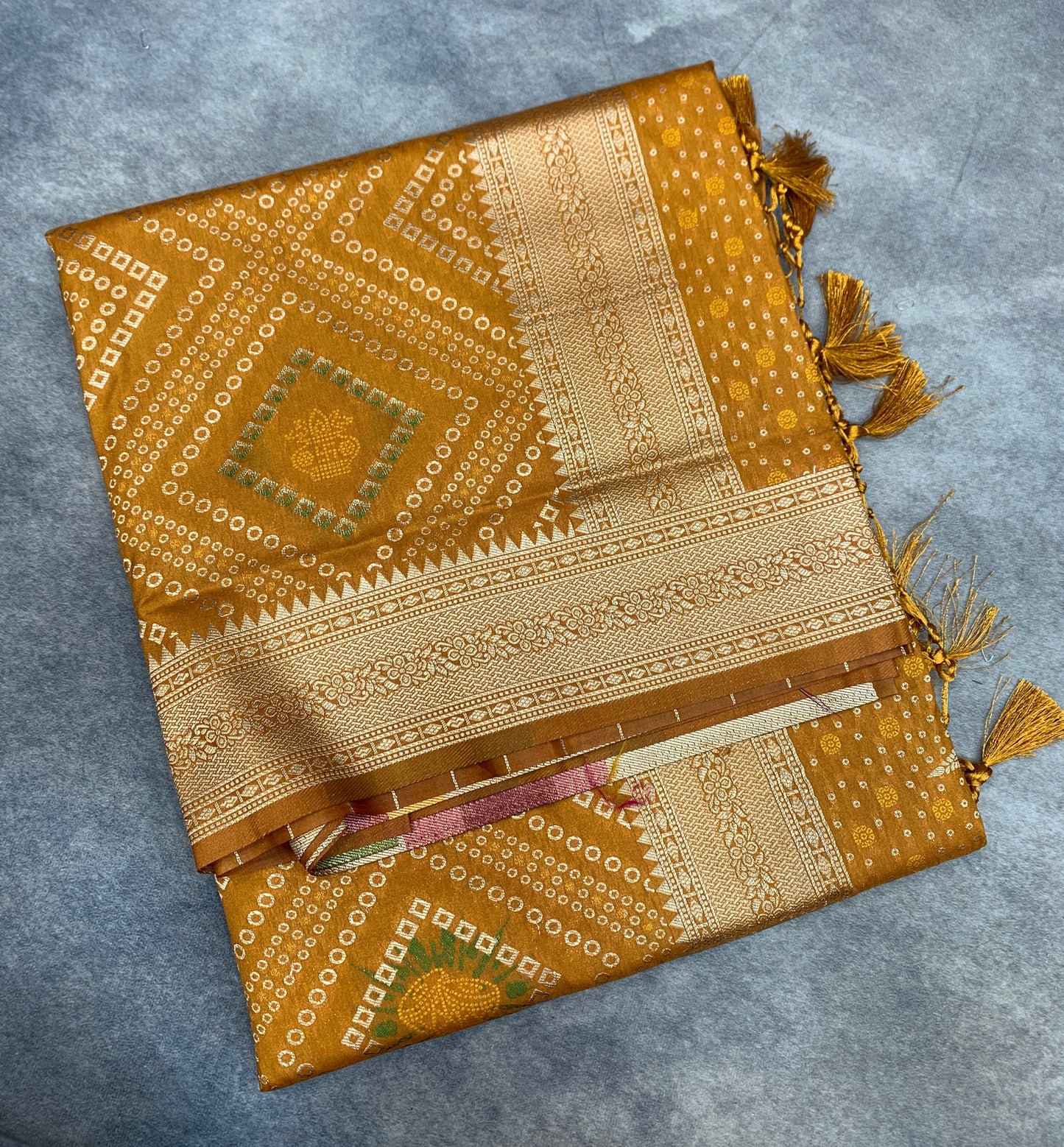 Banaras Soft Silk Saree Russet Colour with Sliver Colour Floral Design Border