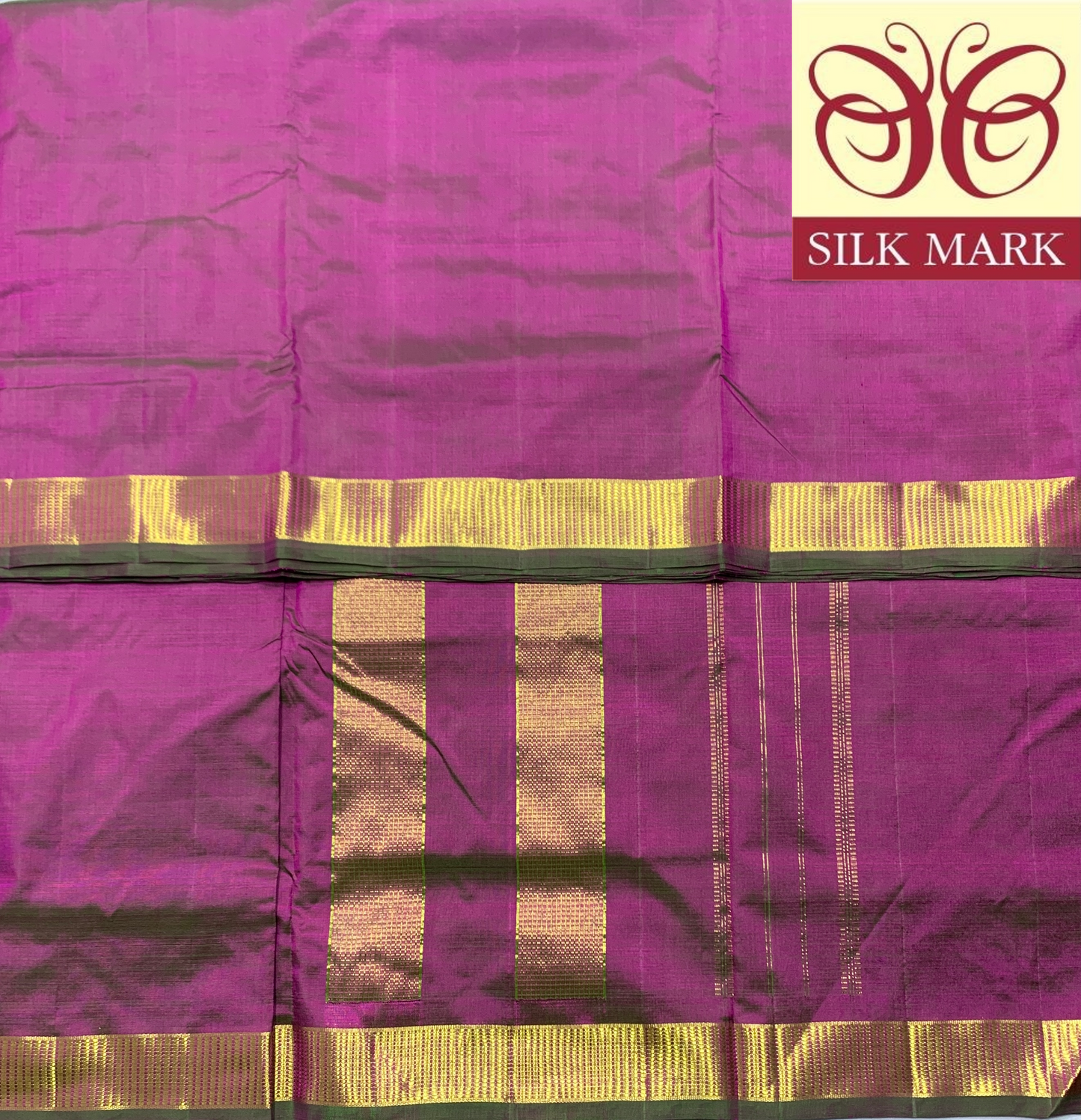 9 yards/Madisar Pure Kanchipuram Silk Saree Dual Shade with Golden Zari Border with Silk Mark