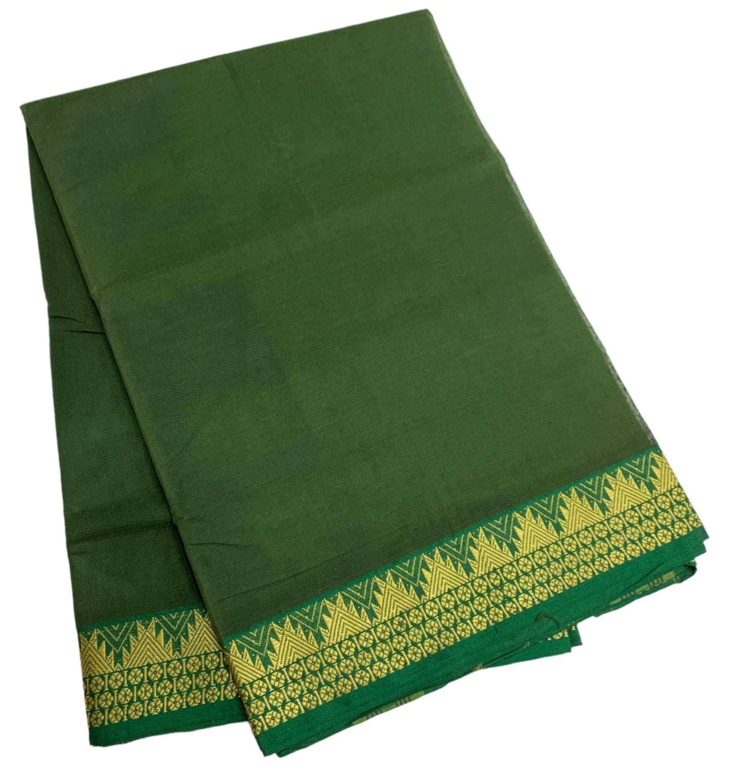 Chettinad Cotton Saree Olive Green Colour with Gopuram Design Border
