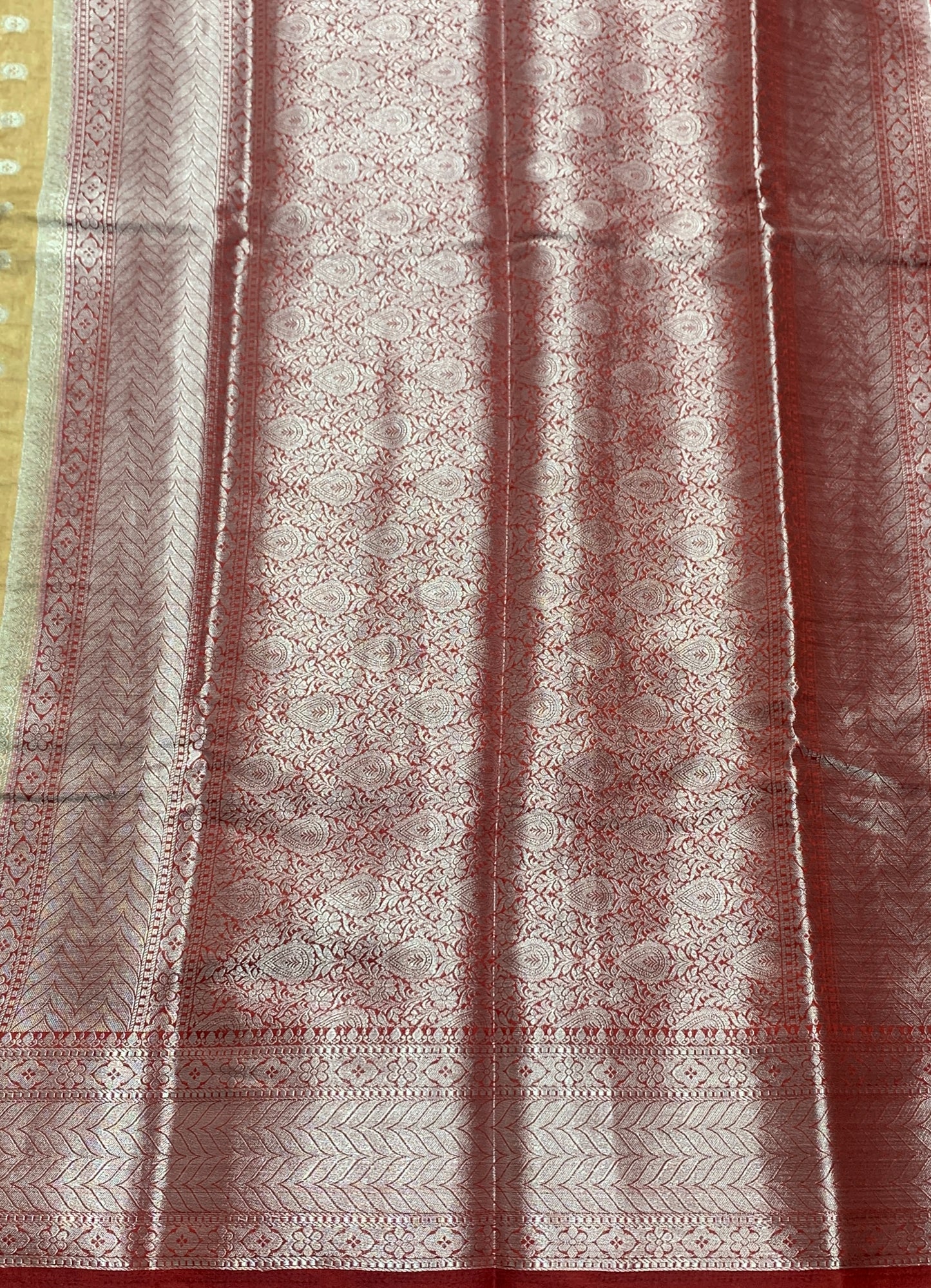 Crepe Saree Biscuit Colour with Maroon Border