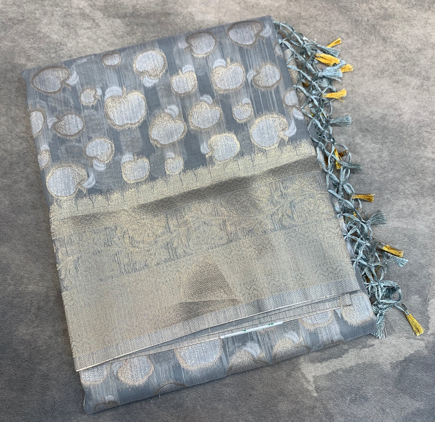 Banaras Katan Saree Gray Colour with Katan Work Border