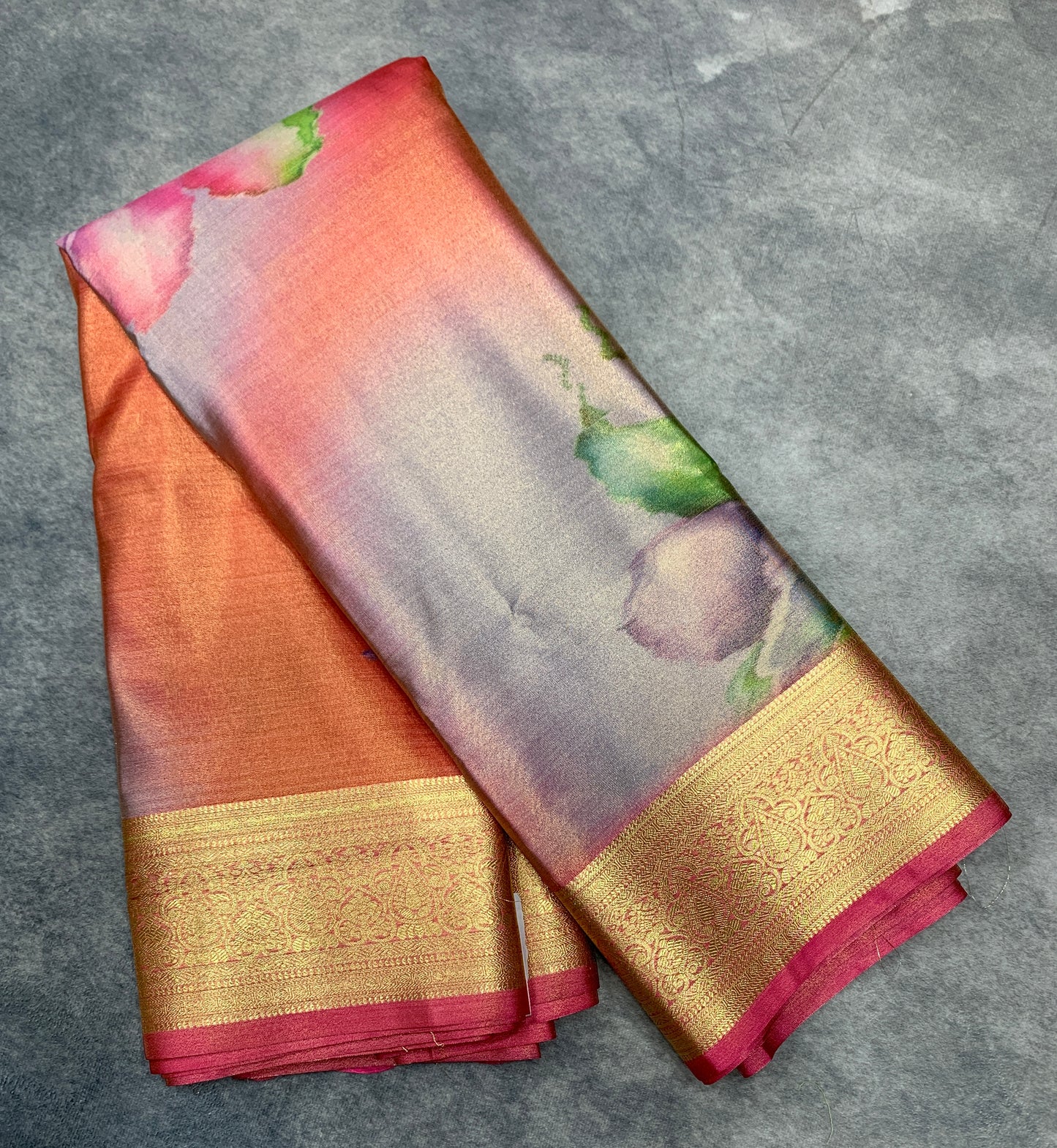 Fancy Tissue Saree Orange Colour with Golden Border