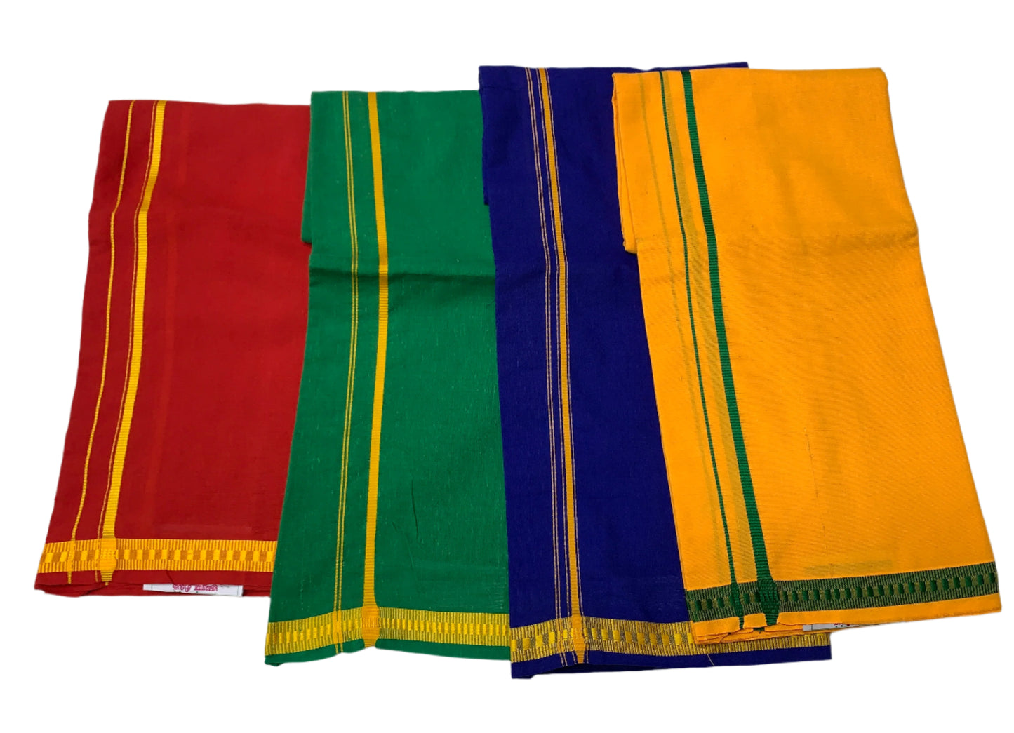 Colour Cotton Dhoti 4 Mulam with Small Border - Pack of 4