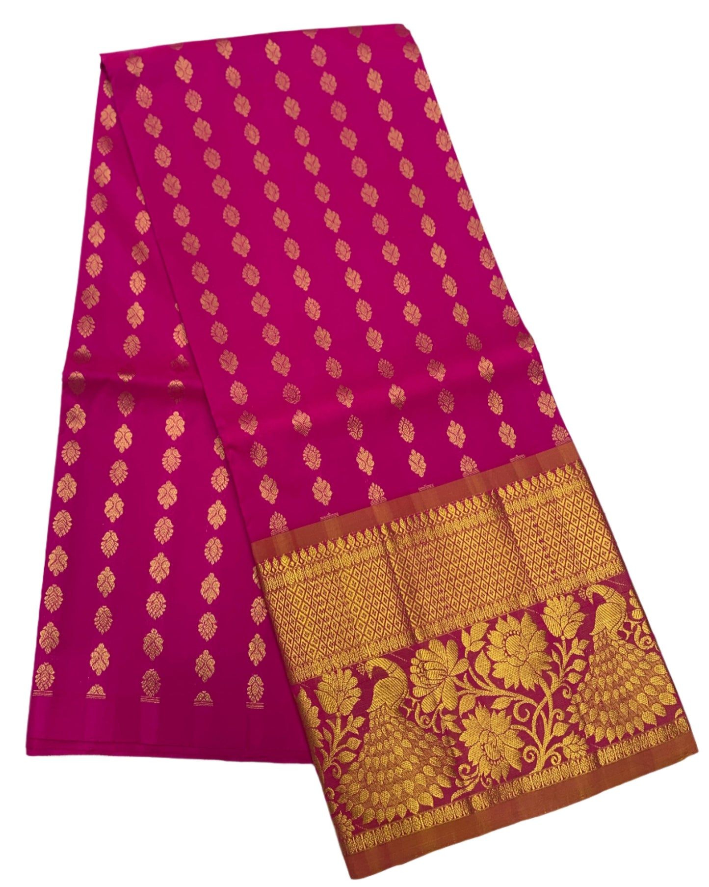 Pink shade Semi Silk Kids Pattu Pavadai with contrast border for Age above 10 Years