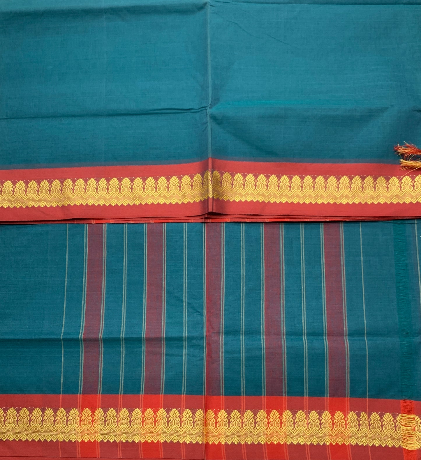 Chettinad Cotton Saree Rama Green Colour with Maroon Border