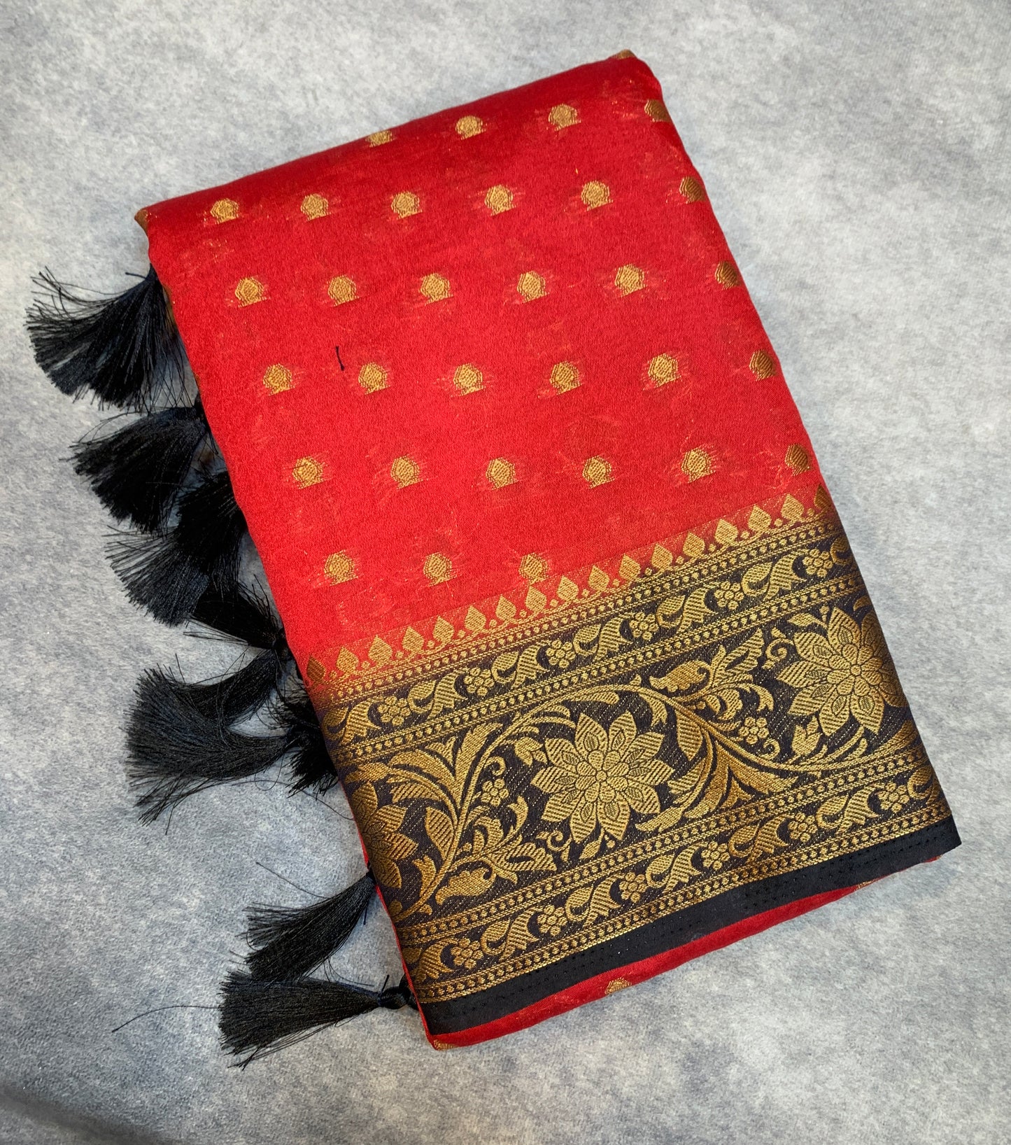 Crepe Saree Red Colour with Block Border