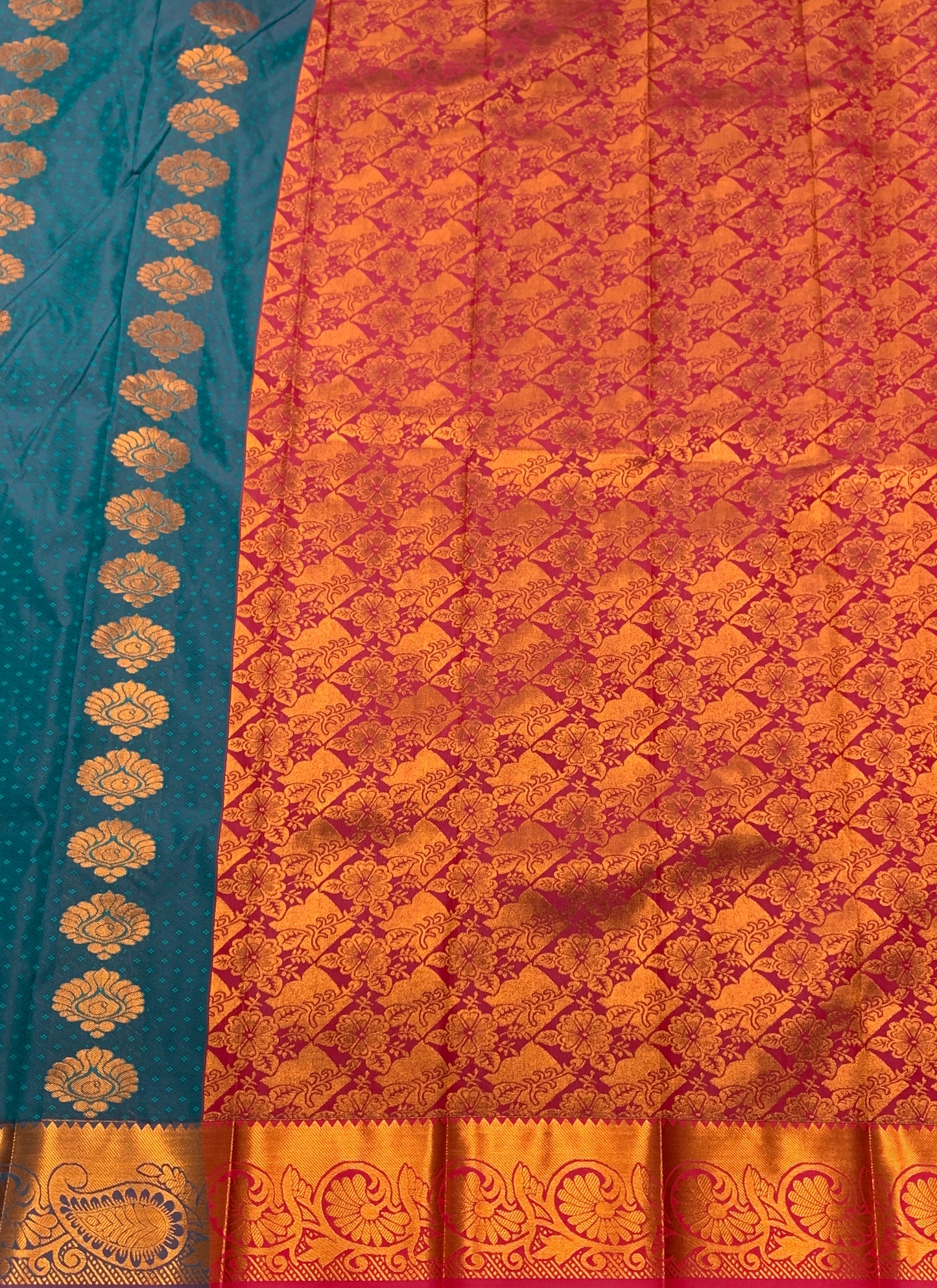 Vegan Silk Saree Blue Colour Saree with Copper Border