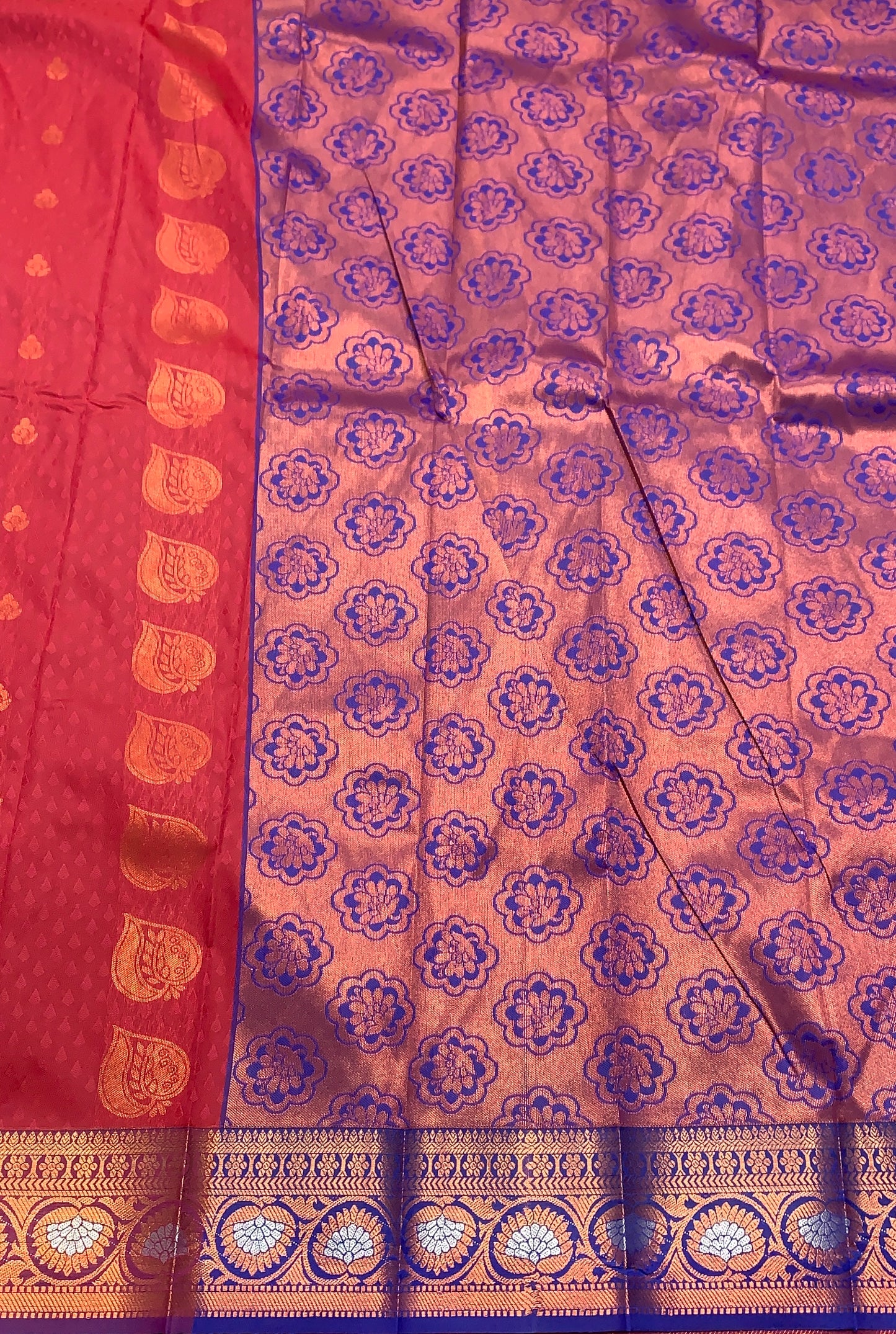 Vegan Silk Saree Red Colour Saree with Copper Border