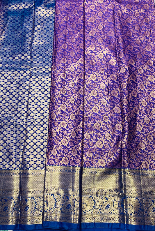Vegan Silk Saree Lavender Colour with Blue Border