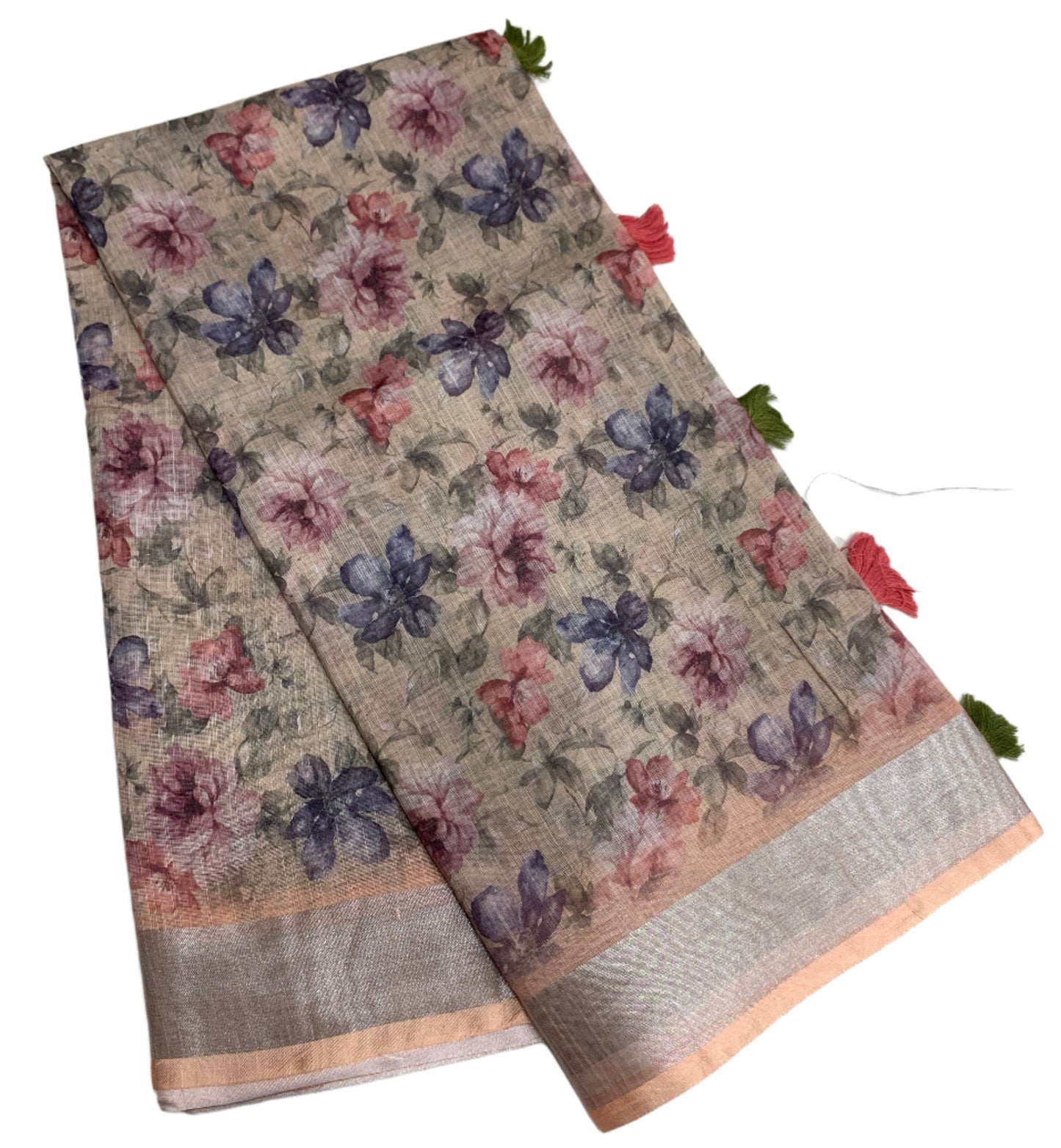 Jute Cotton Saree Light Peach Shade with Thread Border