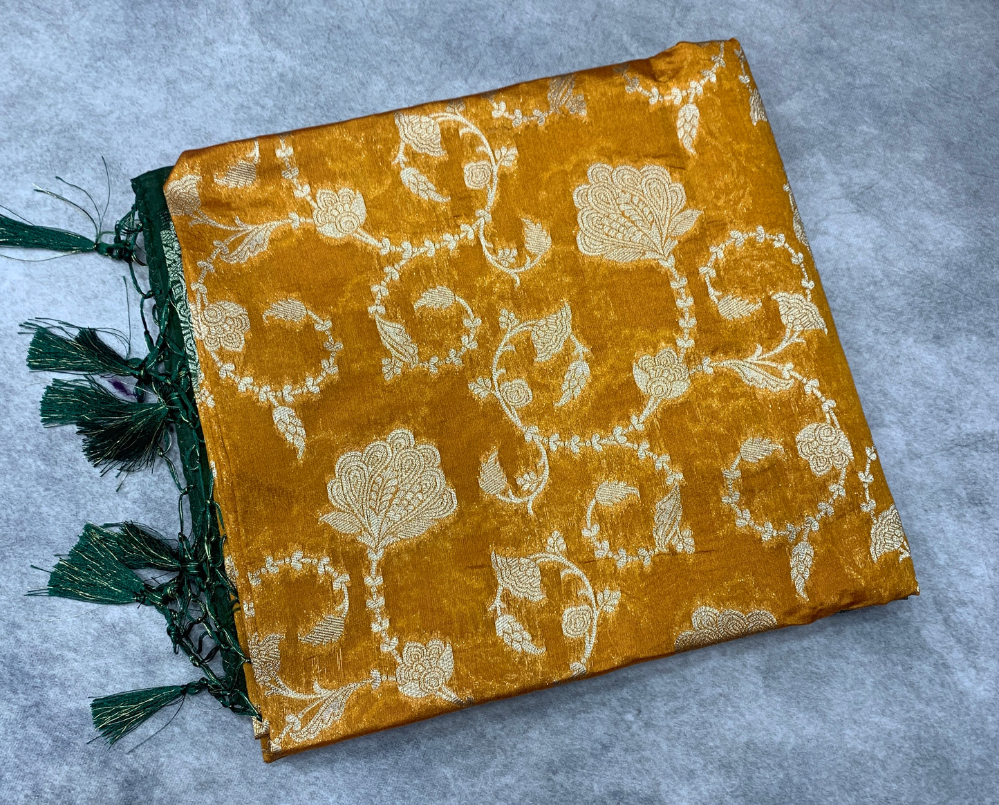 Soft Silk Casual Saree Mustard Colour with Green Colour Border