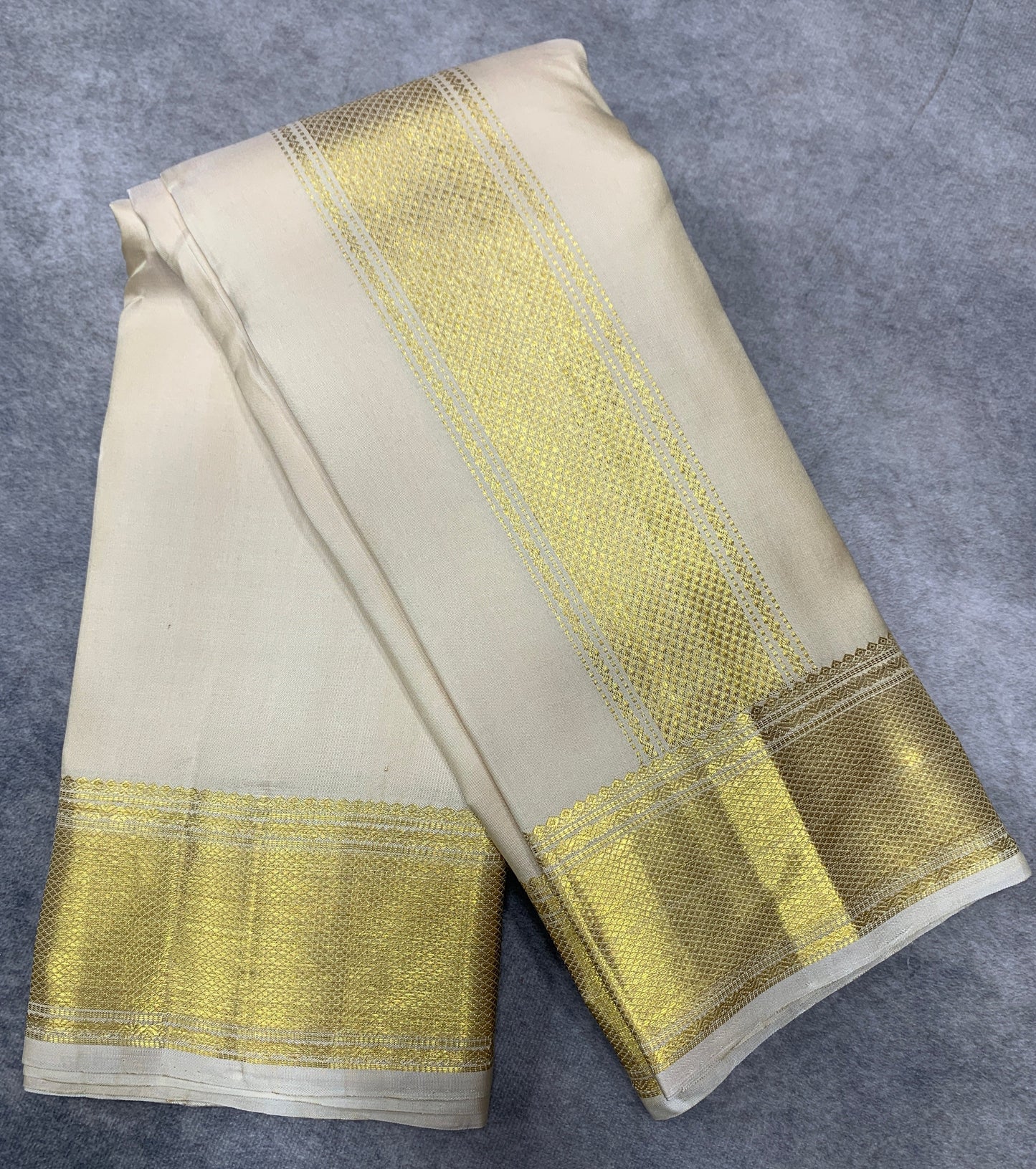 Pure Silk Dhoti 8X4 Tussar Colour with Large Golden Border