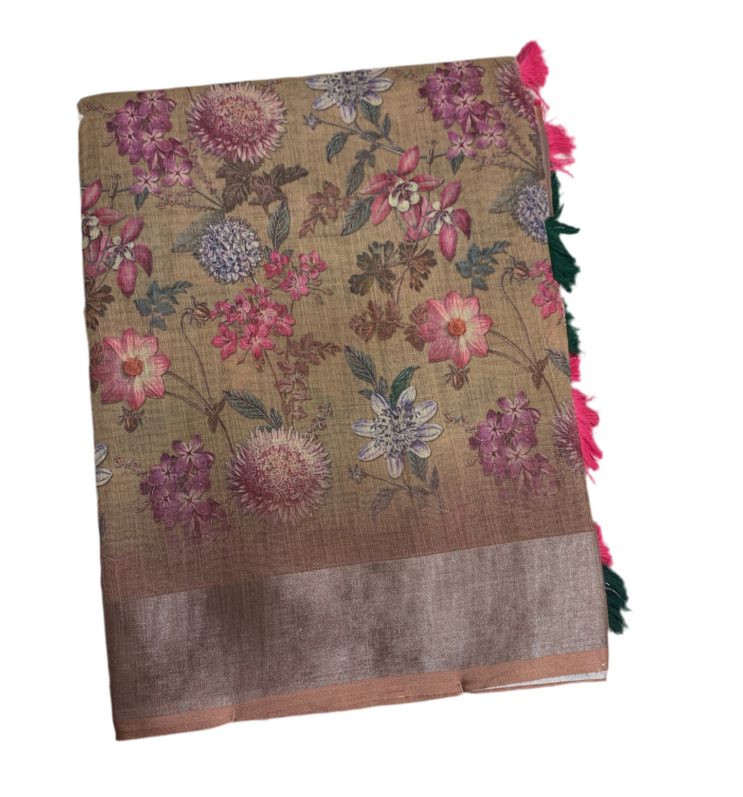 Jute Cotton Saree Brown Colour with Thread Border