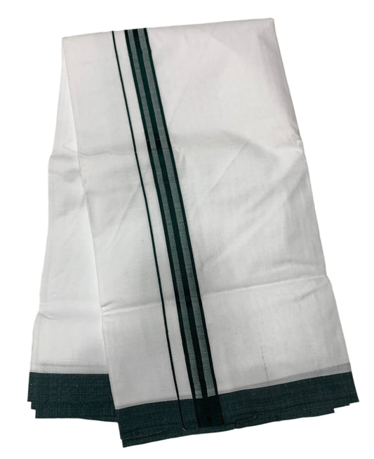 8 Mulam White Cotton Dhoti with Large Dark Green Border