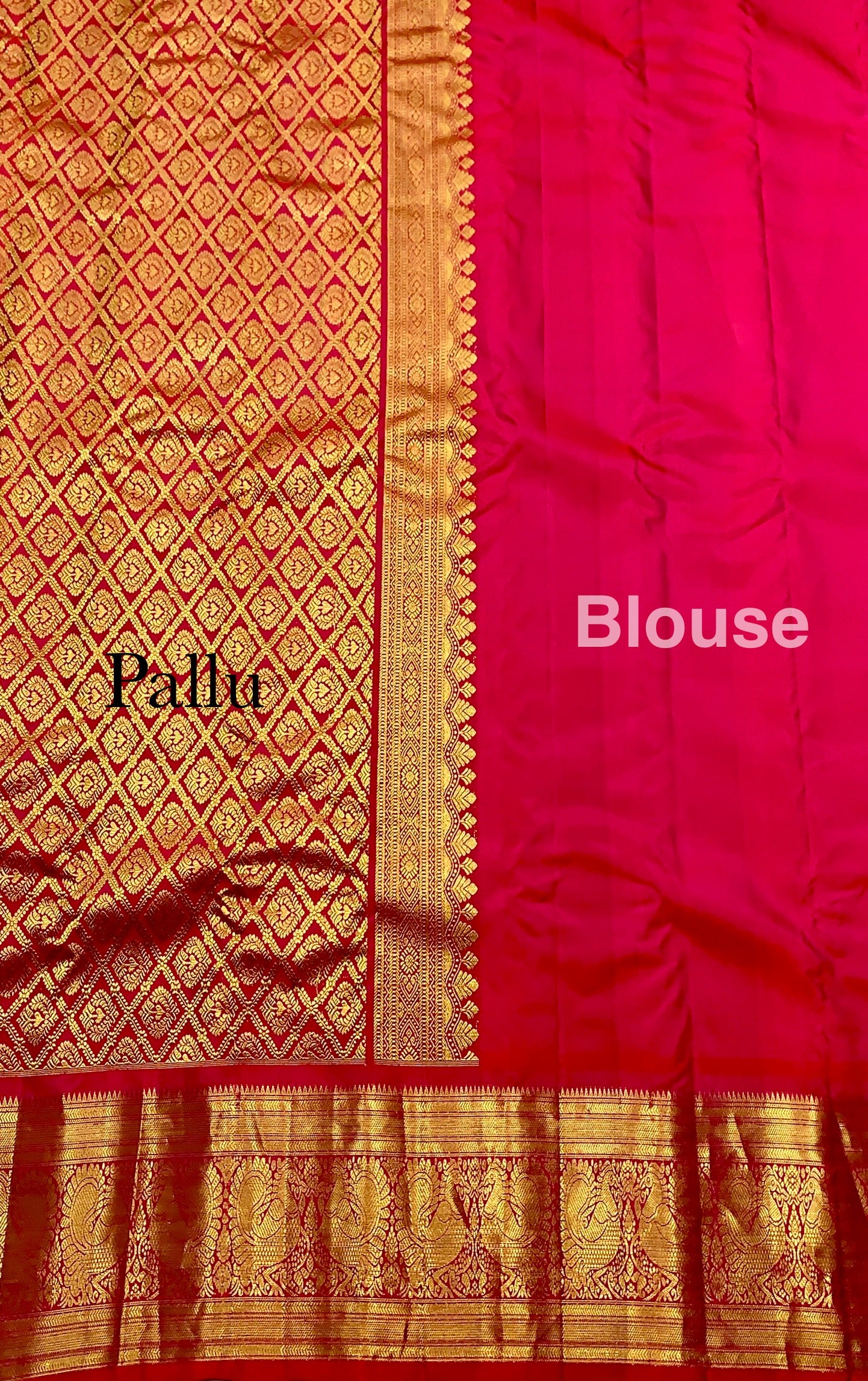 Pure Kanchipuram Silk Dual Shade with Pink Border