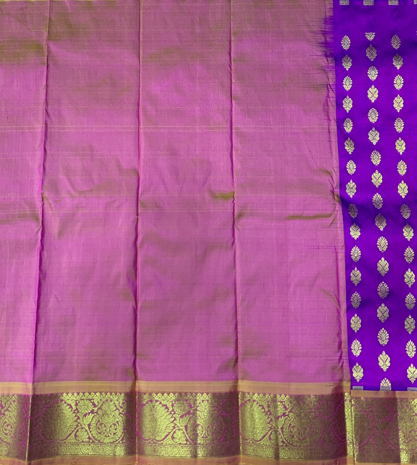 Purple Shade Pure kanchipuram Kids Pattu Pavadai with Contrast Border for Newborn to 2 Years