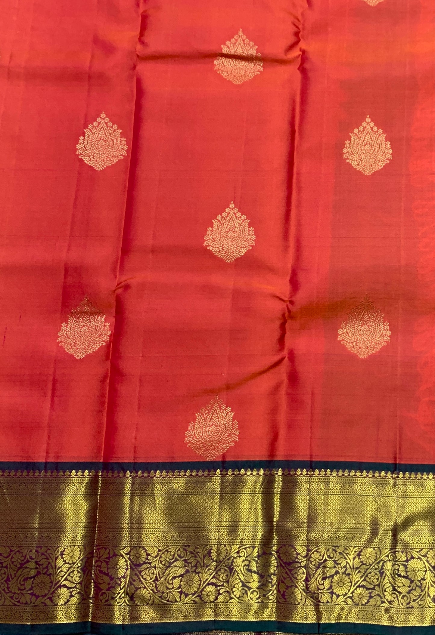 Pure Kanchipuram Silk Saree Orange Colour with Green Colour Border