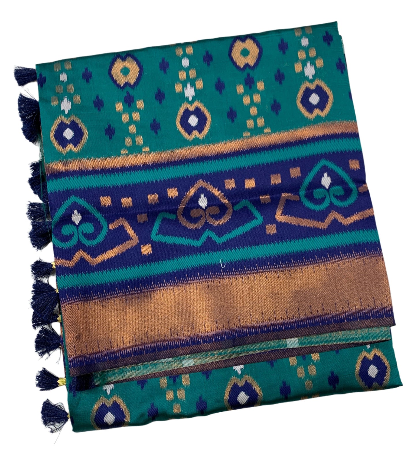 Pochampalli Semi Silk Saree Peacock Green Colour with Blue Border