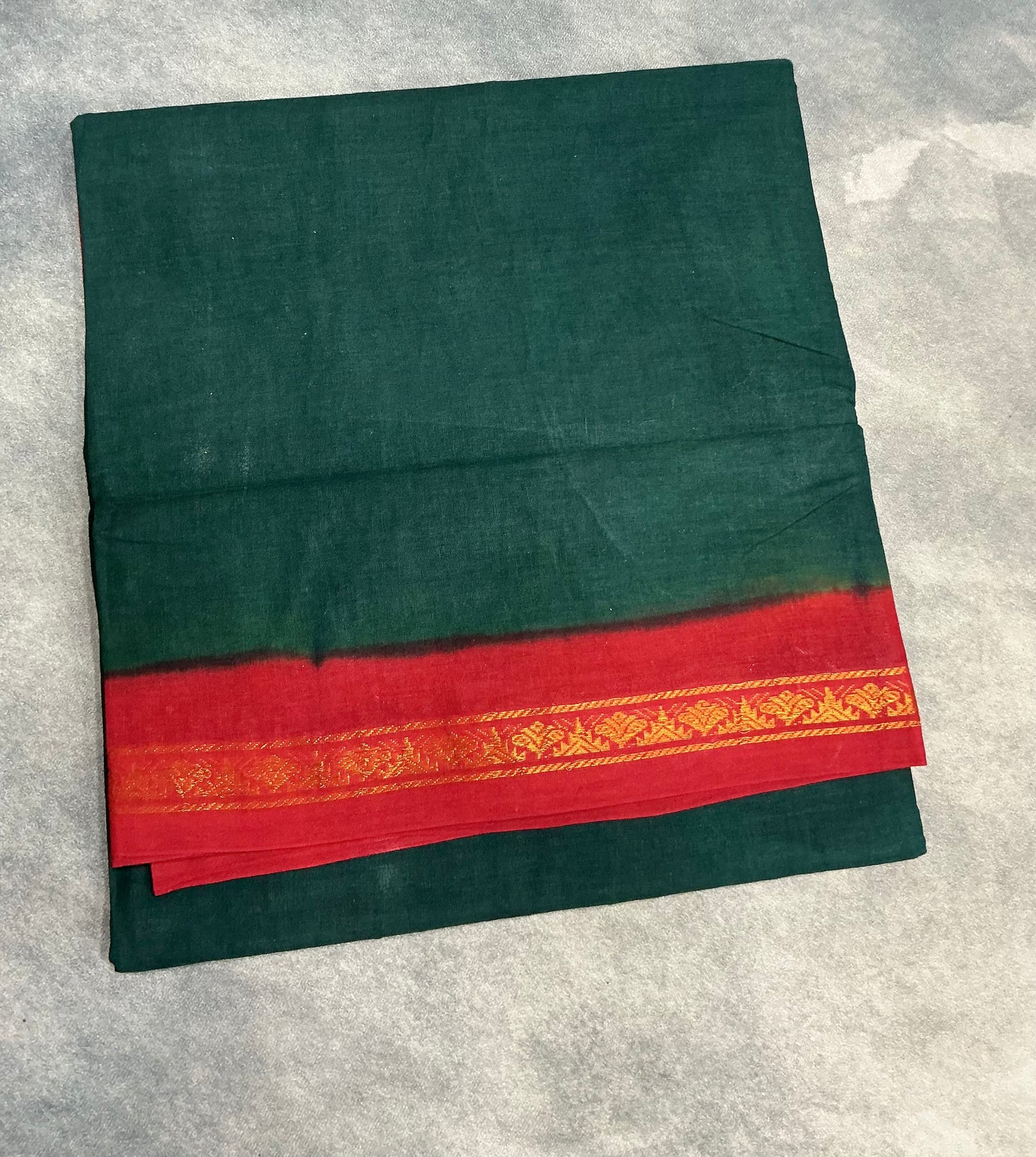 Chettinad Cotton Saree Green Colour with Red Colour Border