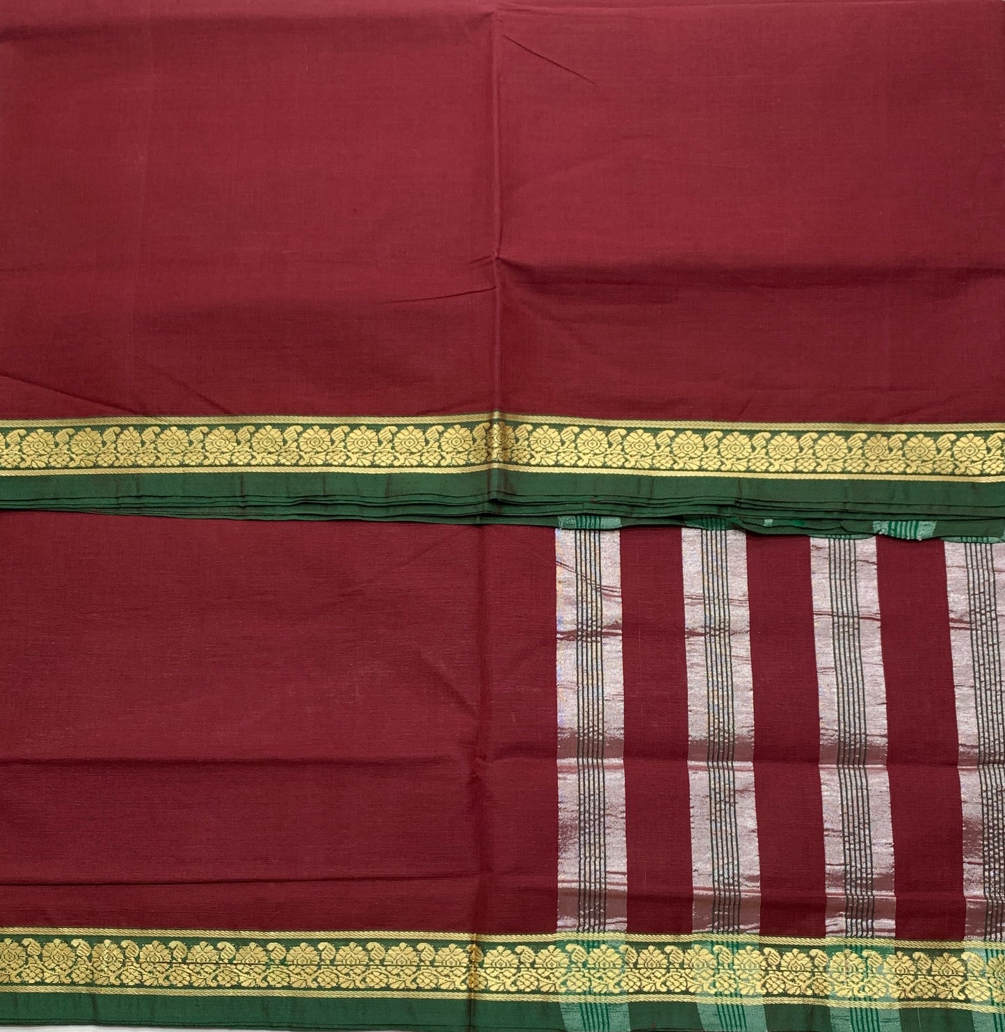 Chettinad Cotton Saree Maroon Colour with Green Border