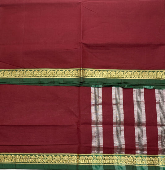 Chettinad Cotton Saree Maroon Colour with Green Border