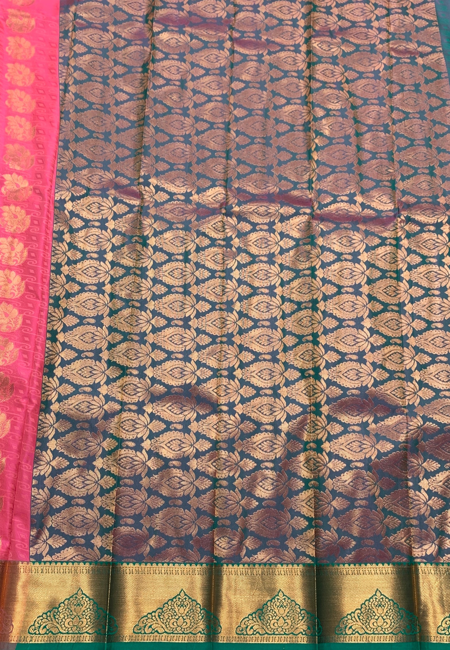 Vegan Silk Saree Peach Colour Saree with Copper Border