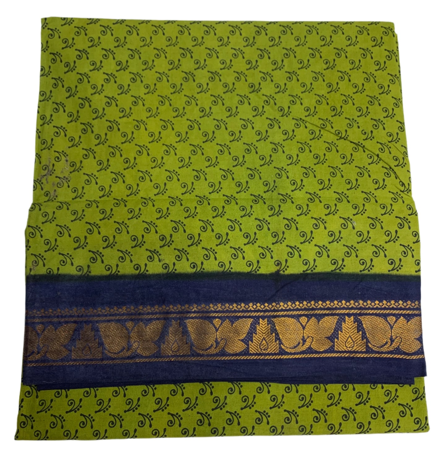 Chettinad Sungudi Cotton Olive Green Colour with Blue Border