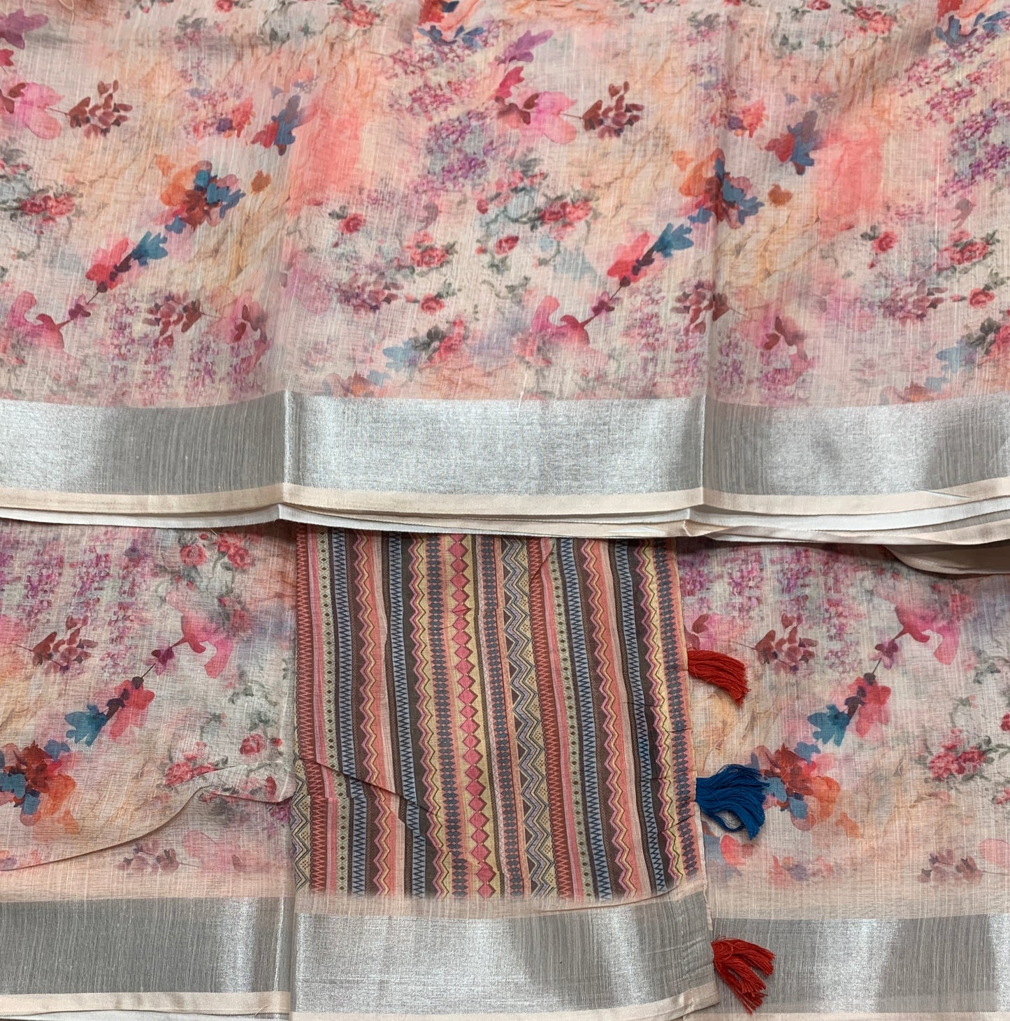 Jute Cotton Saree Baby Pink Shade with Thread Border
