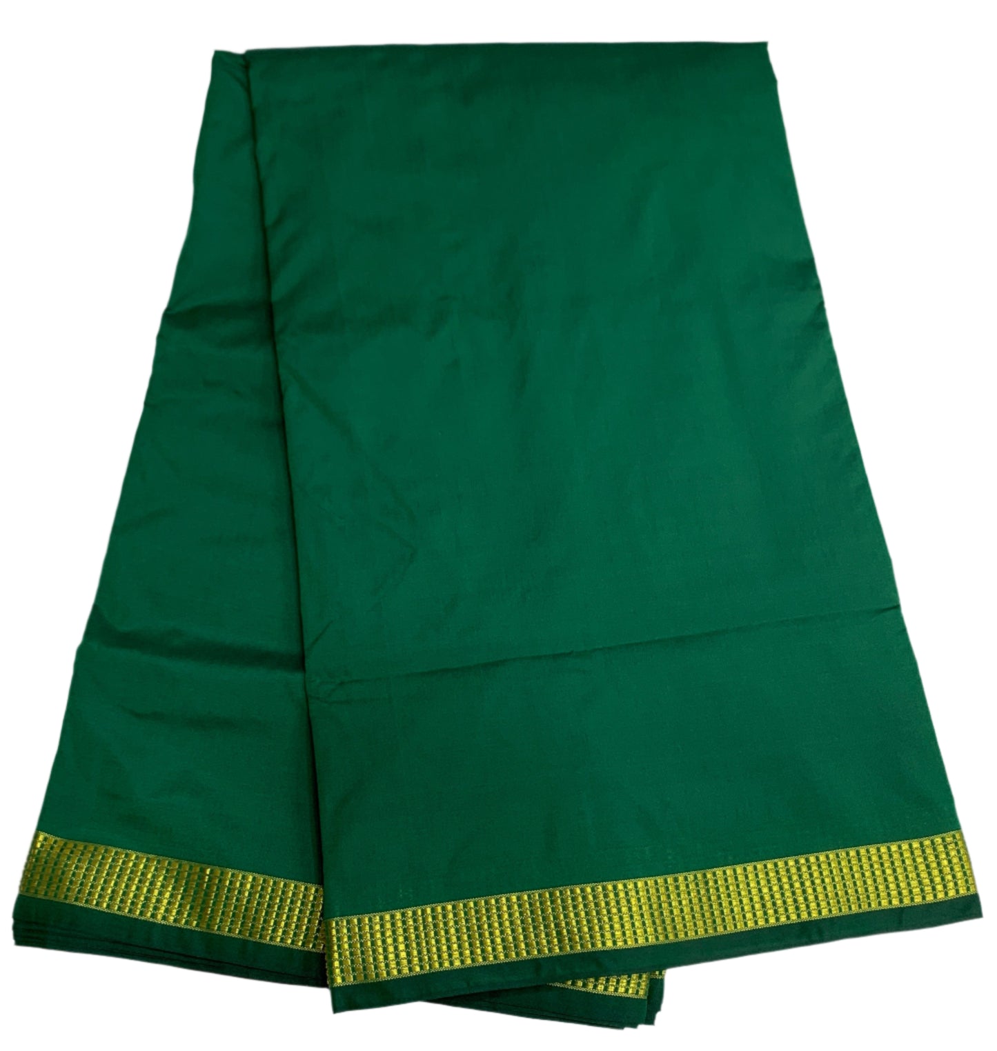 9 yards Vegan Silk Saree Green Colour with Golden Border