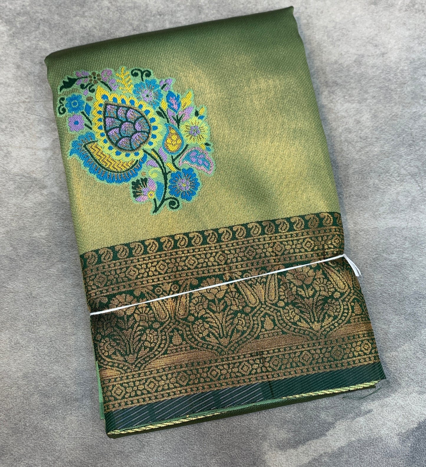 Fancy Tissue Saree Green Colour with Self Border