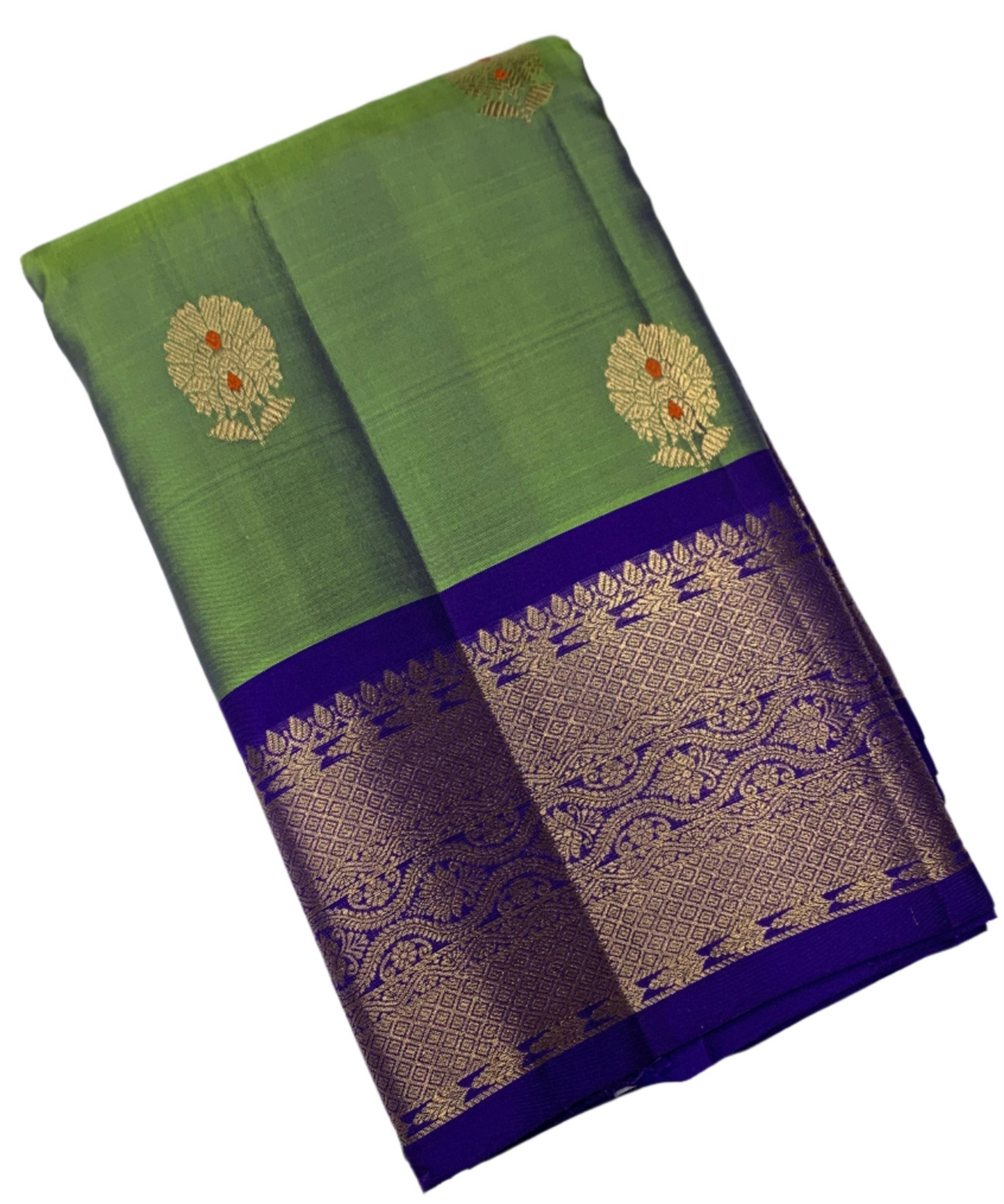 Pure Kanchipuram Silk Dual Colour with Blue and Zari Border