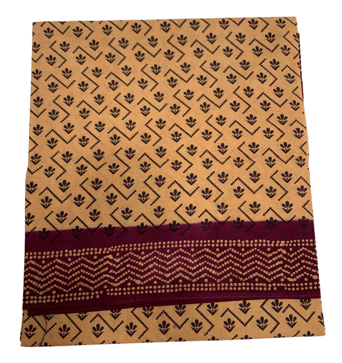 Chettinad Sungudi Cotton Sandal Colour with Magenta Colour Border
