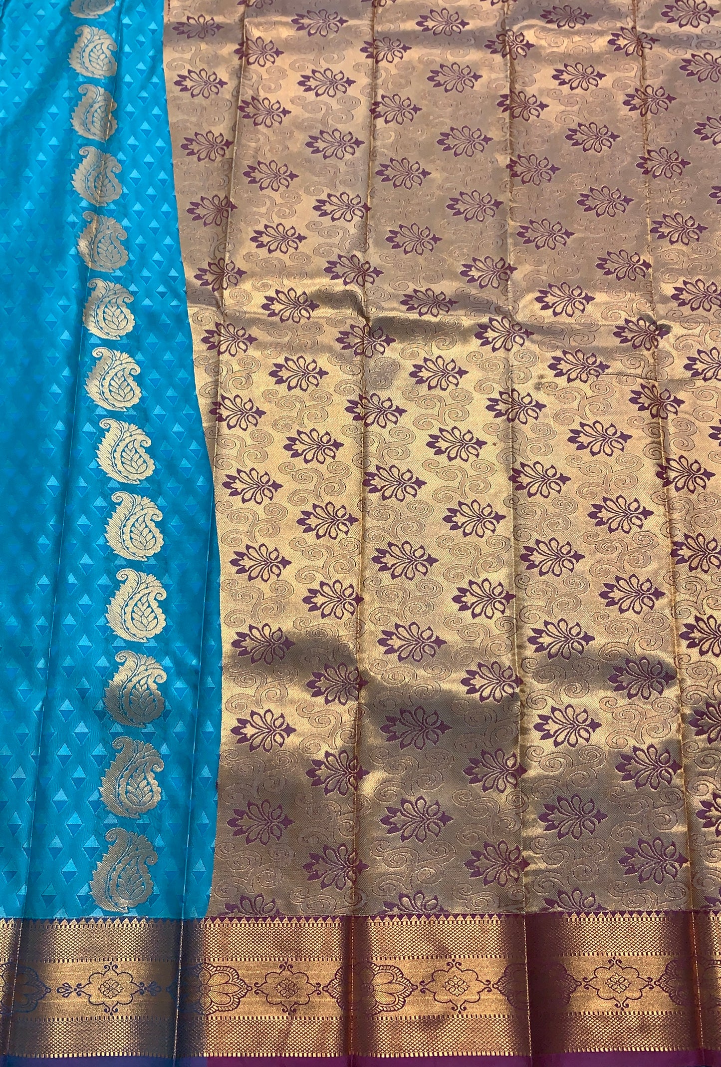 Vegan Silk Saree Sapphire Colour Saree with Copper Border