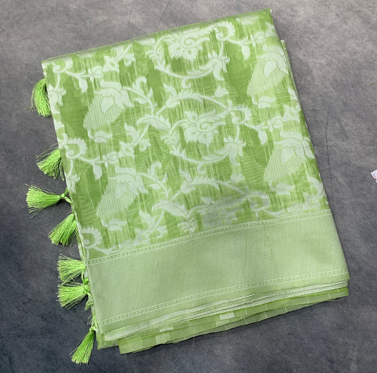 Banaras Katan Saree Light Green Colour with Katan Work Border