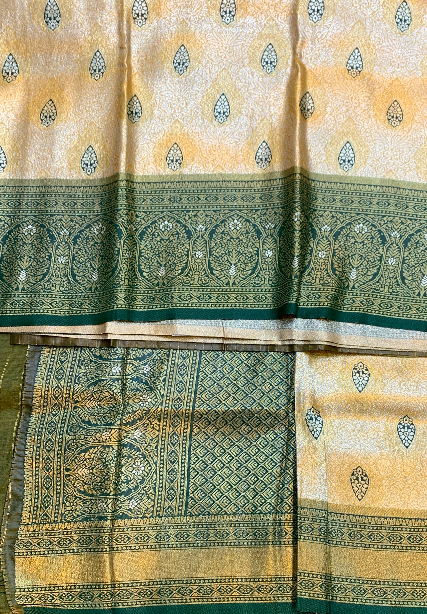 Fancy Tissue Saree Golden Yellow Colour with Green Border