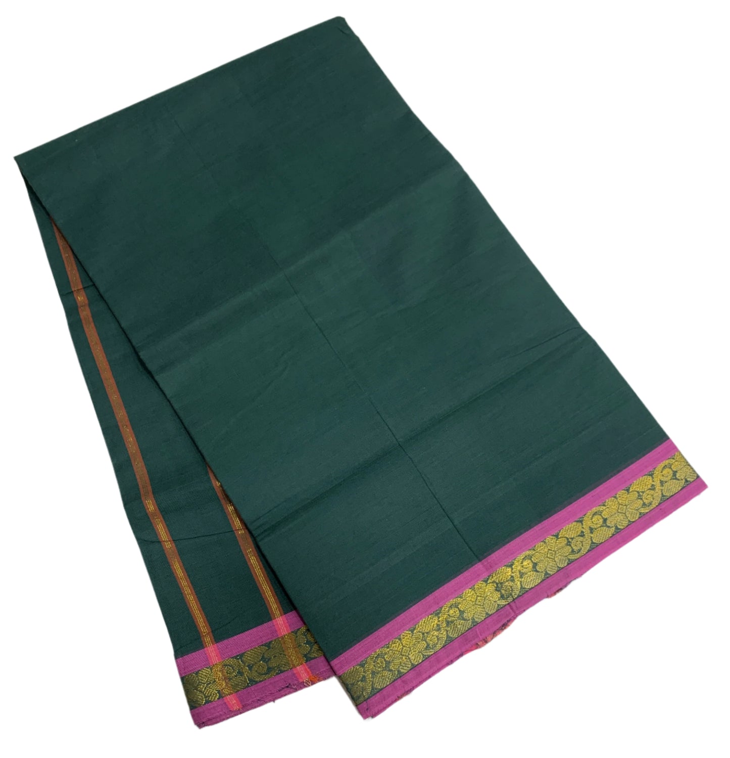 Chettinad Cotton Saree Dark Green Colour with Pink Border