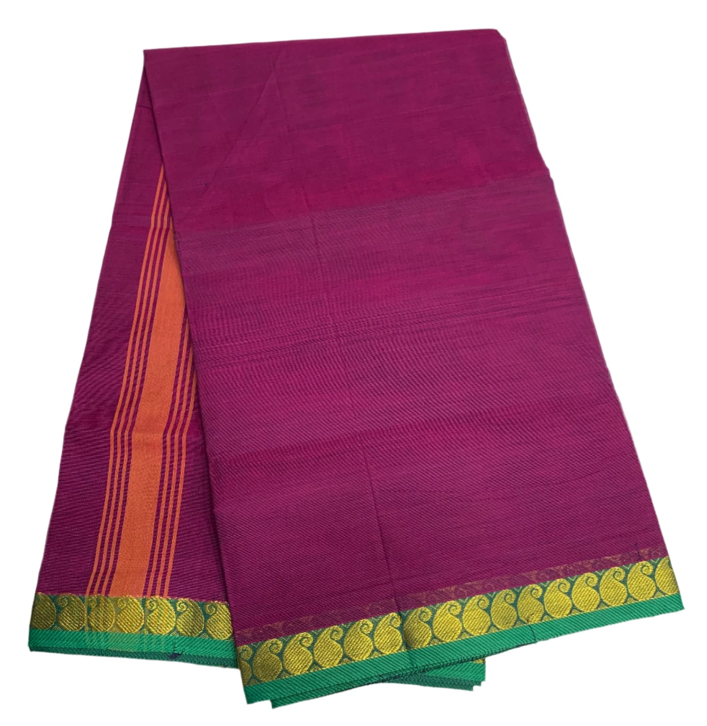 Chettinad Cotton Saree Magenta Colour with Green Border