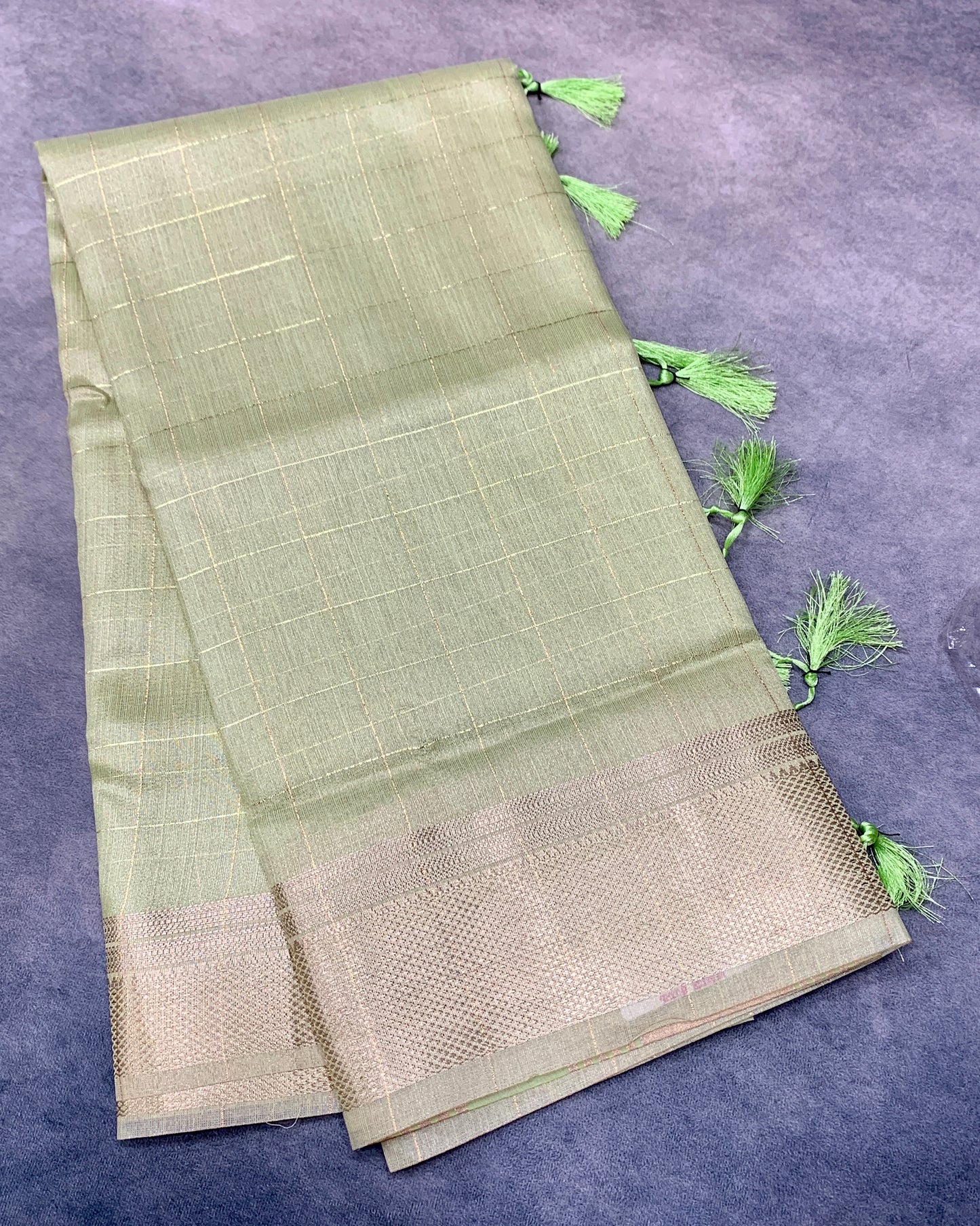 Banaras Katan Saree Light Pista Green Colour with Katan Work Border