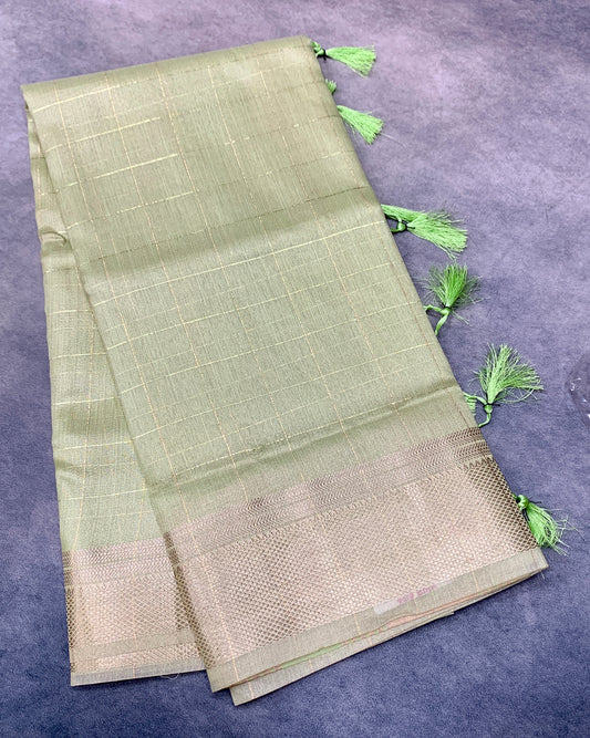 Banaras Katan Saree Light Pista Green Colour with Katan Work Border