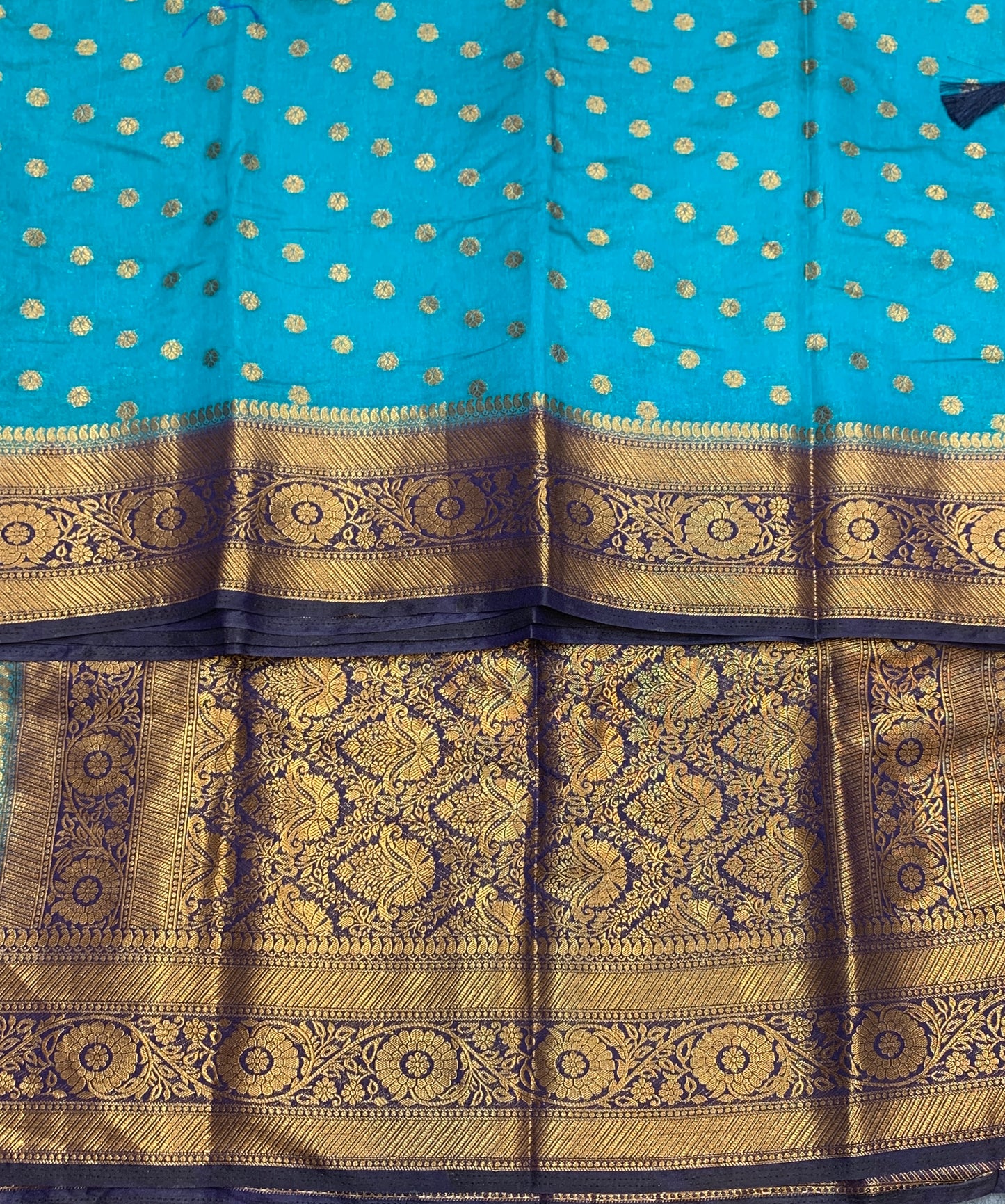 Crepe Saree Sky Blue Colour with Navy Blue Border