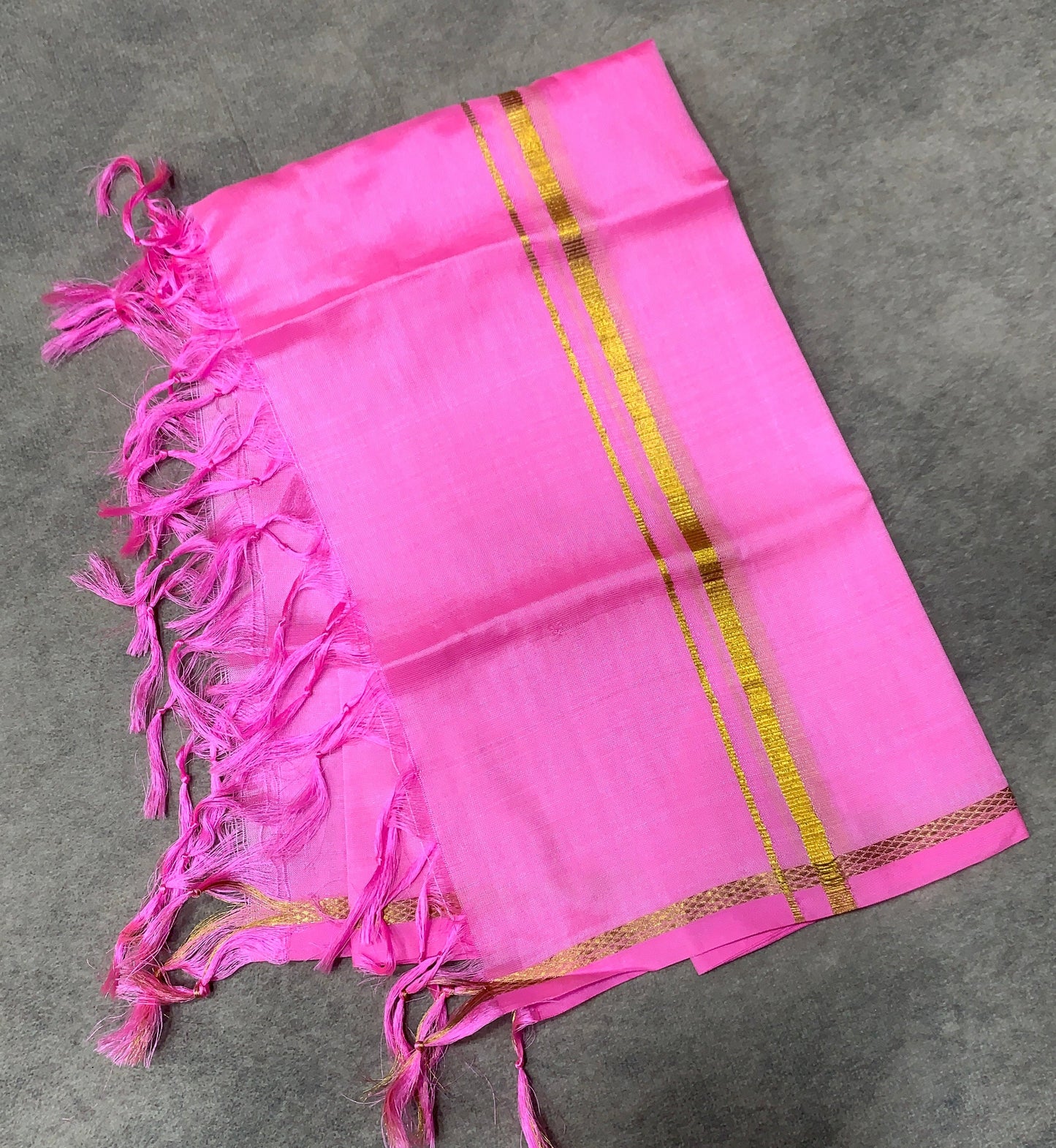 2 Mulam Silk Pooja Towel Baby Pink Colour