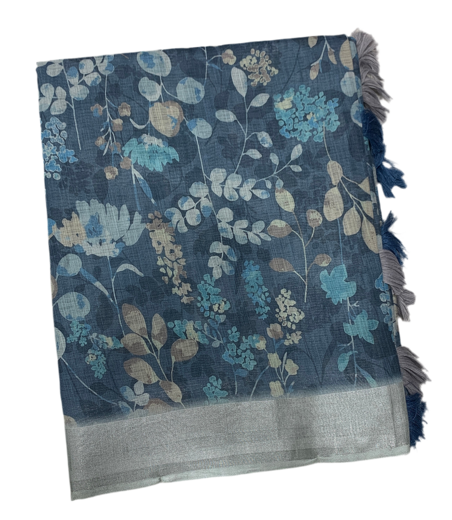 Jute Cotton Saree Blue with Thread Border