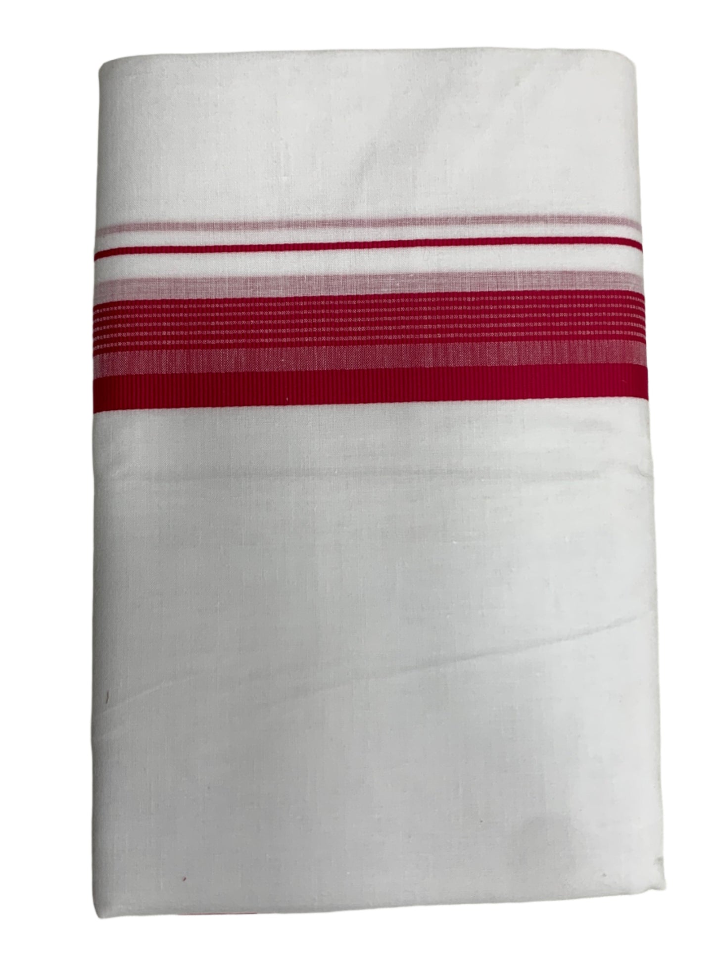 8 Mulam White Cotton Dhoti with Large Pink Border