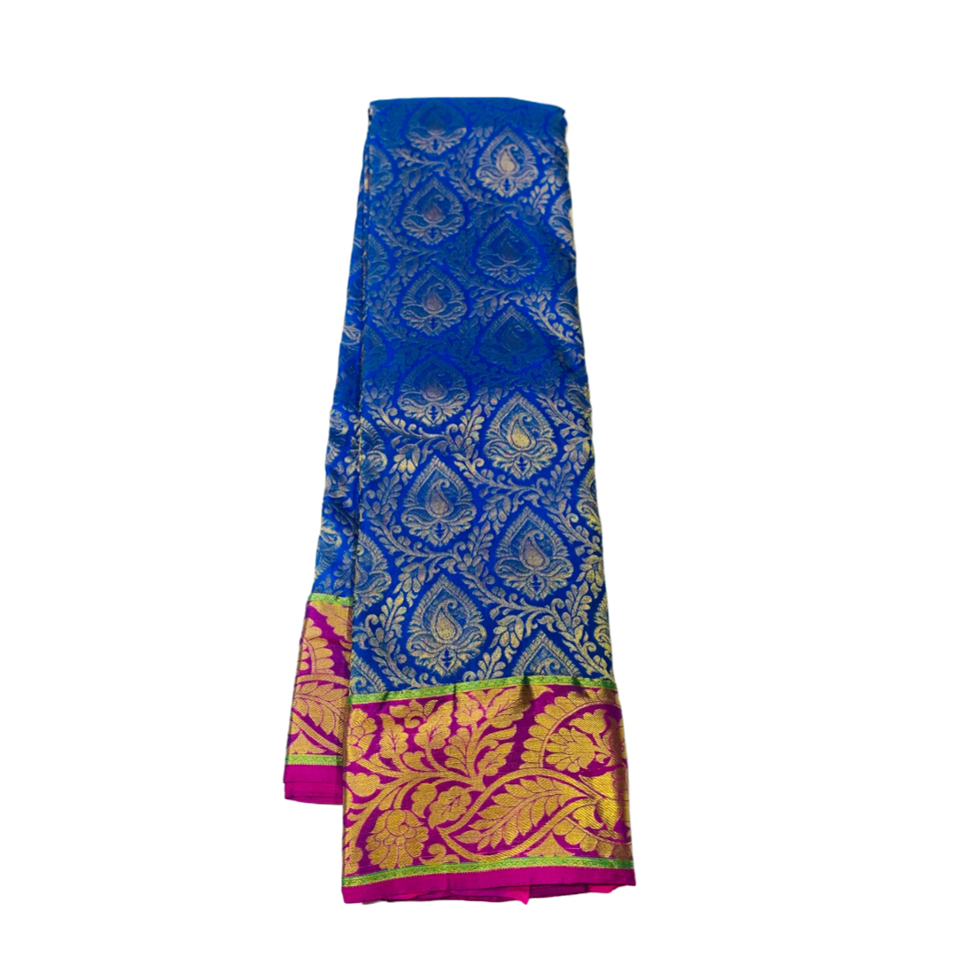 Pepsi Blue shade Semi Silk Saree with Pink with Peacock design border.