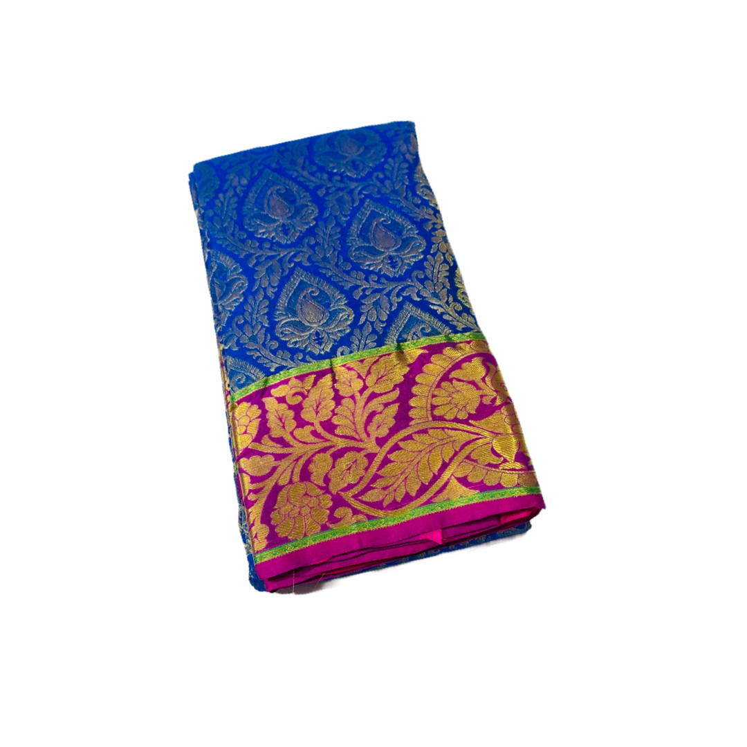 Pepsi Blue shade Semi Silk Saree with Pink with Peacock design border.