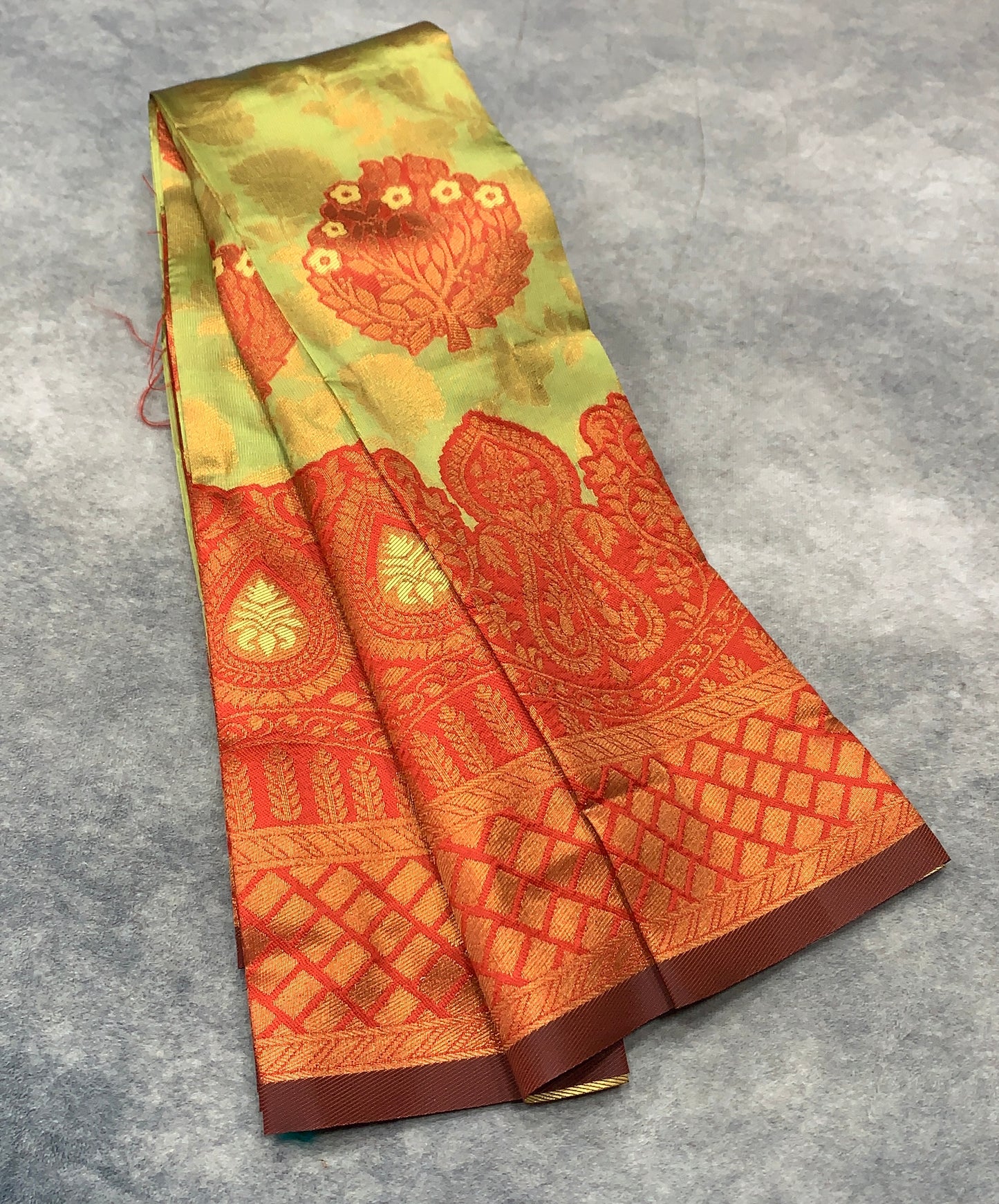 Lime Green Colour Art Silk Saree with Maroon Border