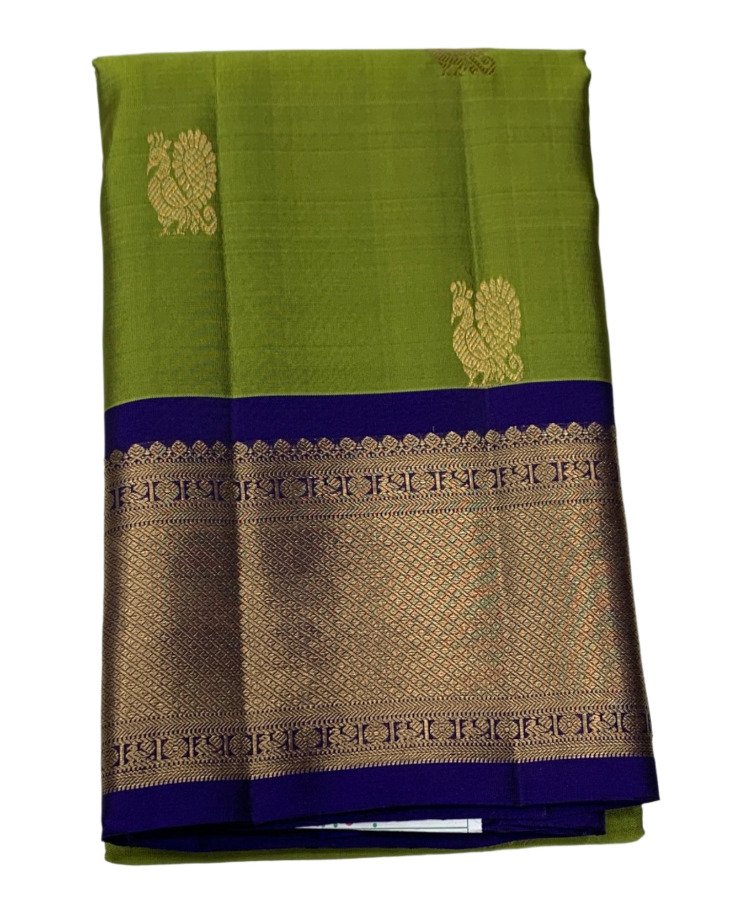 Pure Kanchipuram Silk Olive Green Colour with Blue Border