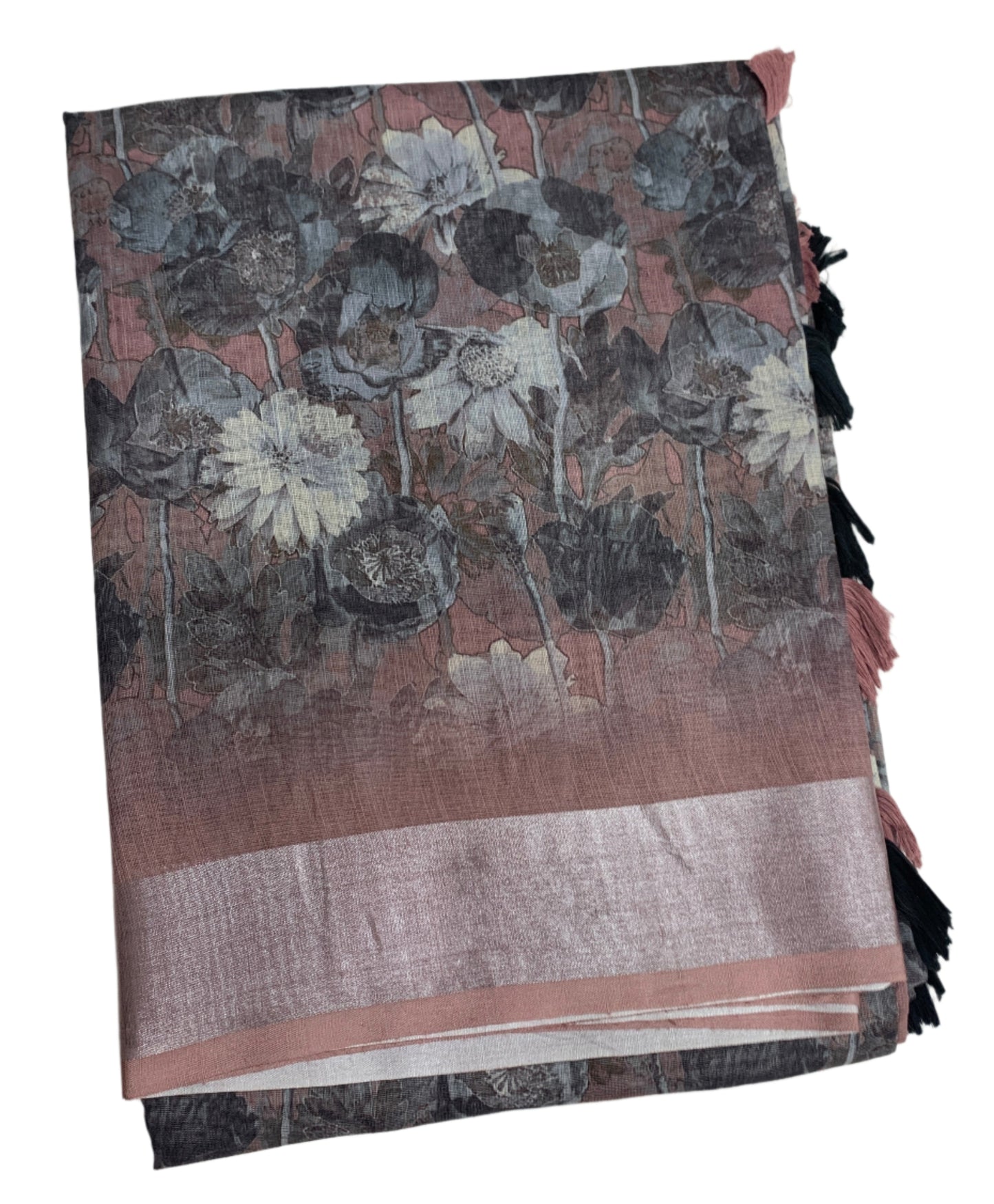 Jute Cotton Saree Brown and Block Colour with Thread Border