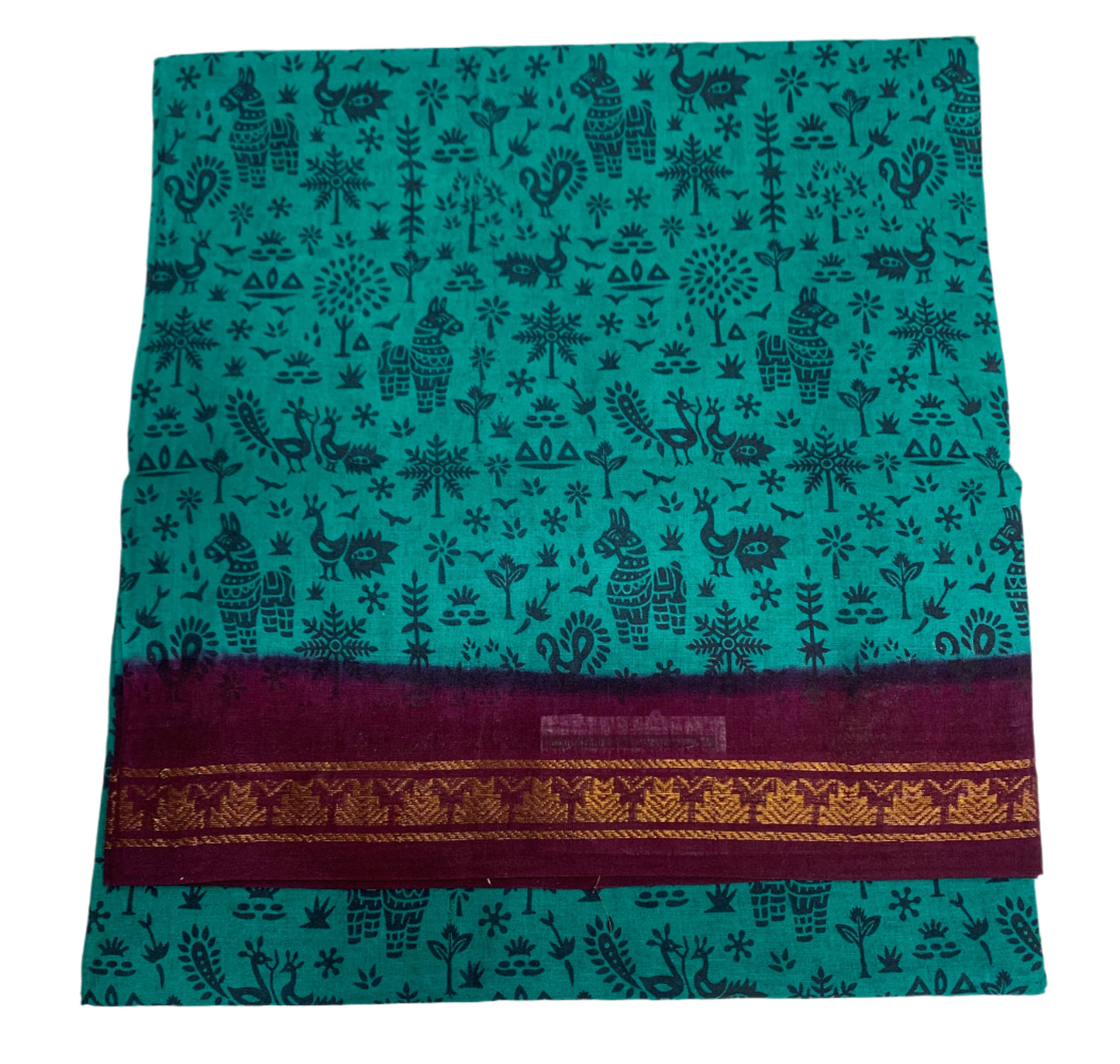 Chettinad Sungudi Cotton Rama Green Colour with Magenta Border